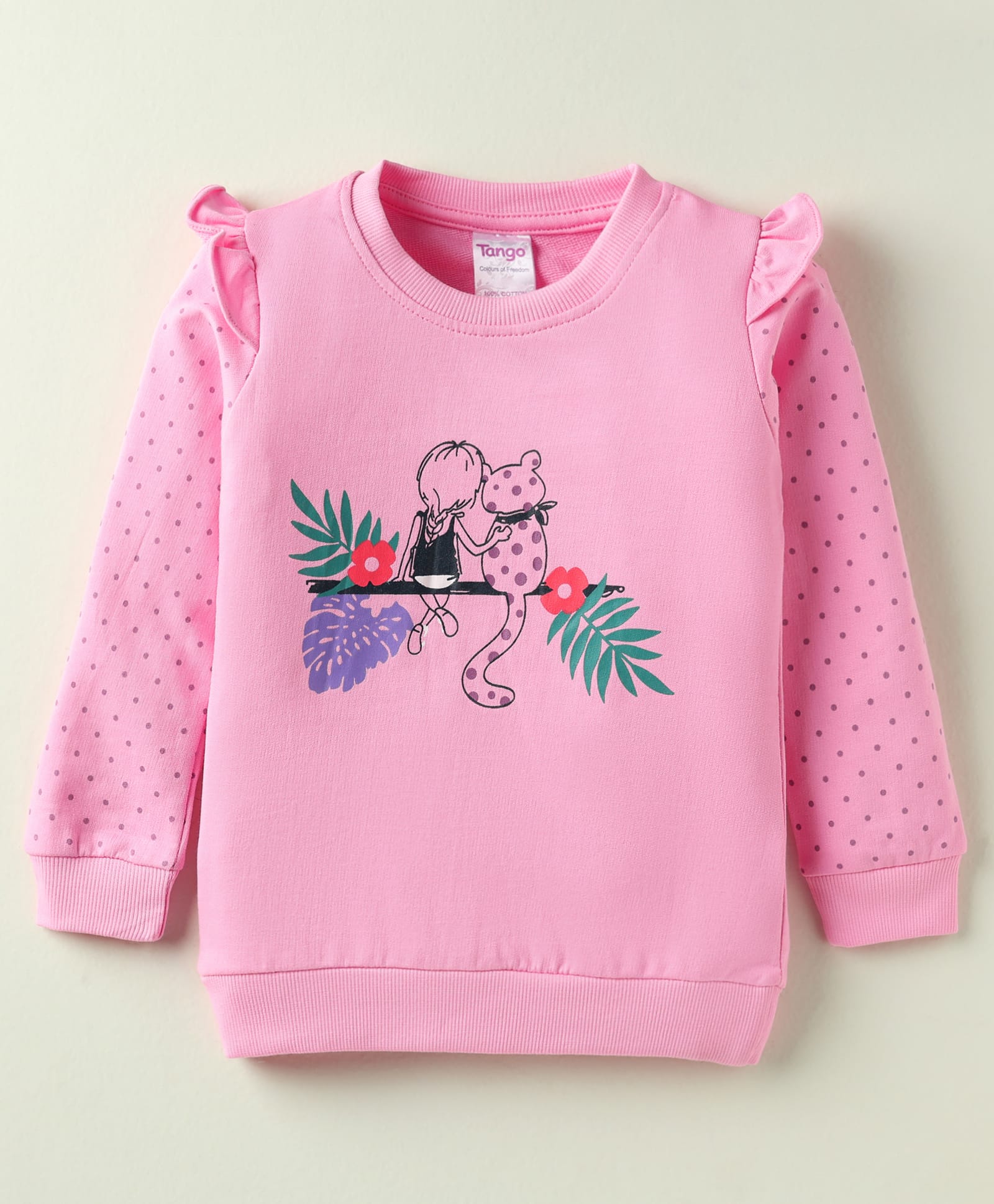 Tango Looper Knit Full Sleeves T-Shirt with Polka Dot & Animal Print - Pink-picture-9