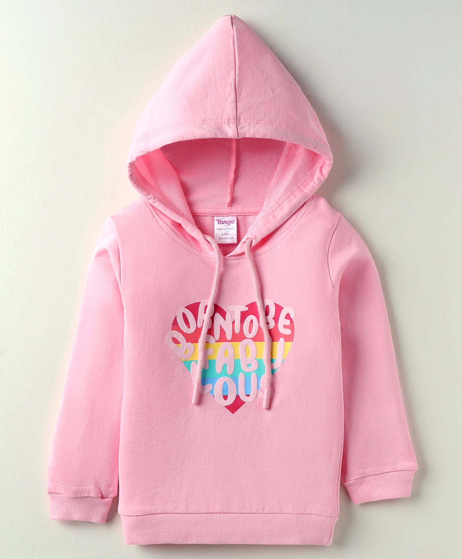 Tango Looper Knit Full Sleeves Hooded T-Shirt with Born to be Fabulous Text Print - Pink-image-4