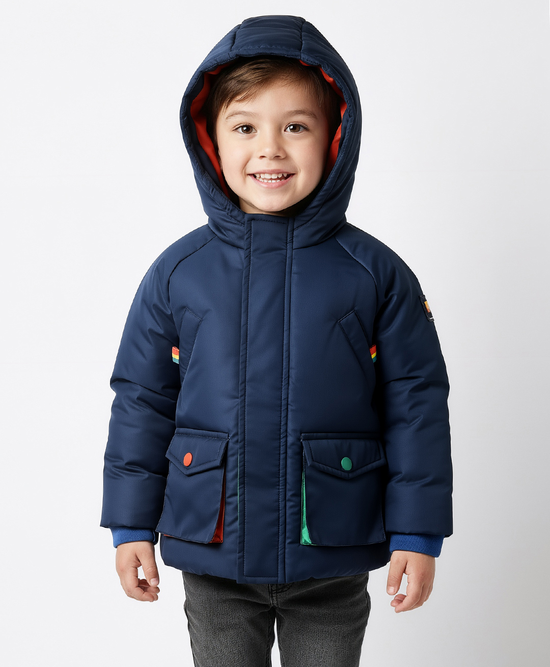 Bonfino Woven Full Raglan Sleeves Quilted Padded Jacket with Hood & Neon Tape Detailing - Navy Blue-picture-34