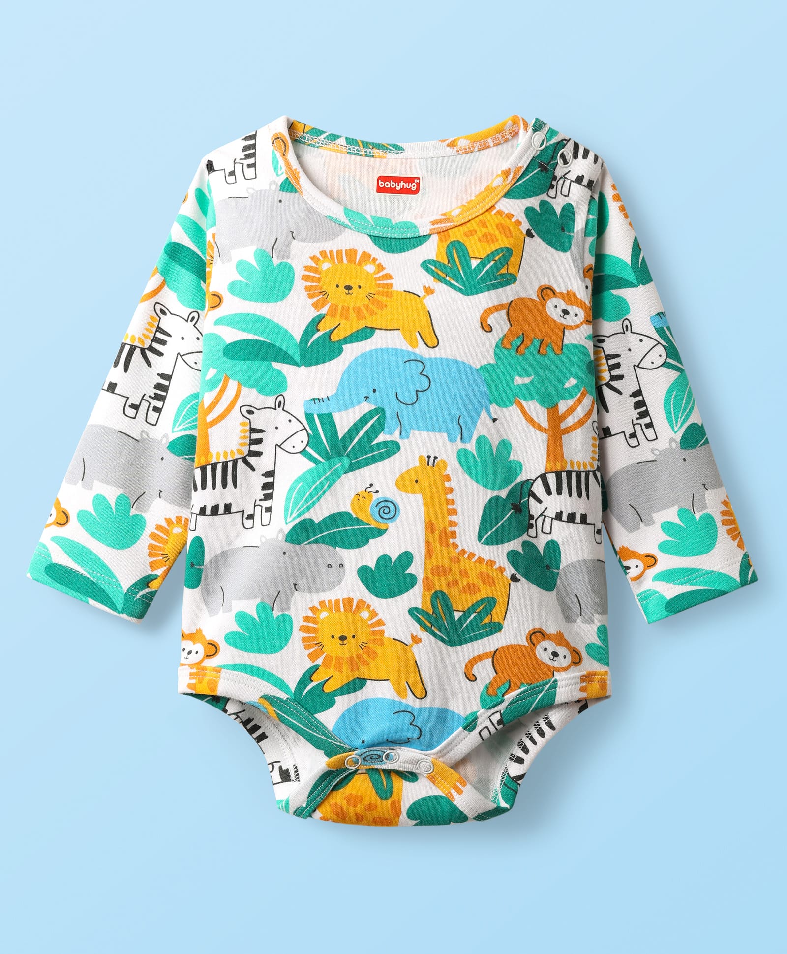 Babyhug 100% Cotton Interlock Knit Onesies With Animal Print - White-image-20