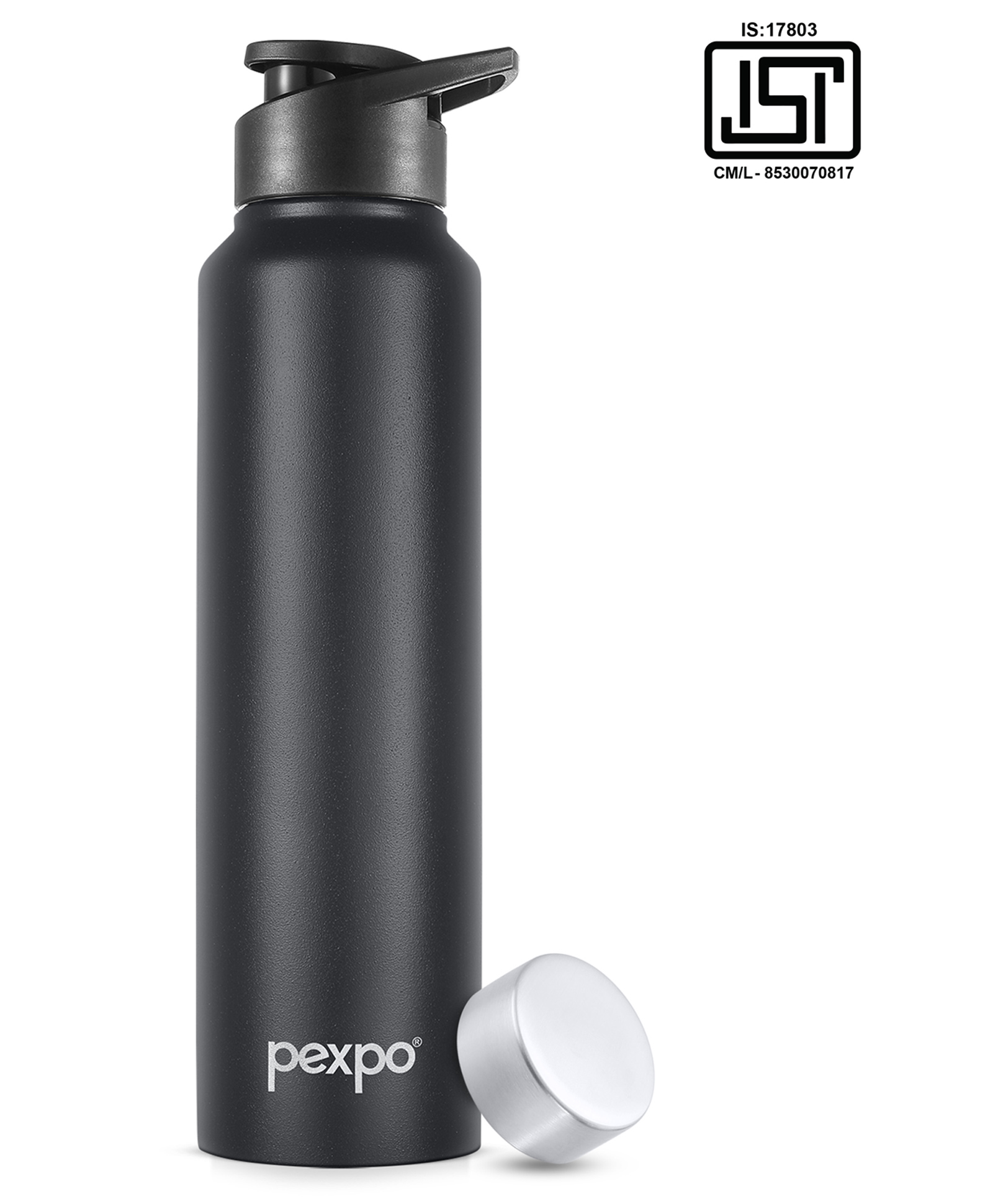 go24 PEXPO Chromo Pro 1000 ISI Certified Stainless Steel Sports/Fridge Water Bottle With Sipper & Steel Cap, 950 ml, Knight Black | BPA Free | Water Bottle for Office, Gym, School, Yoga-picture-22