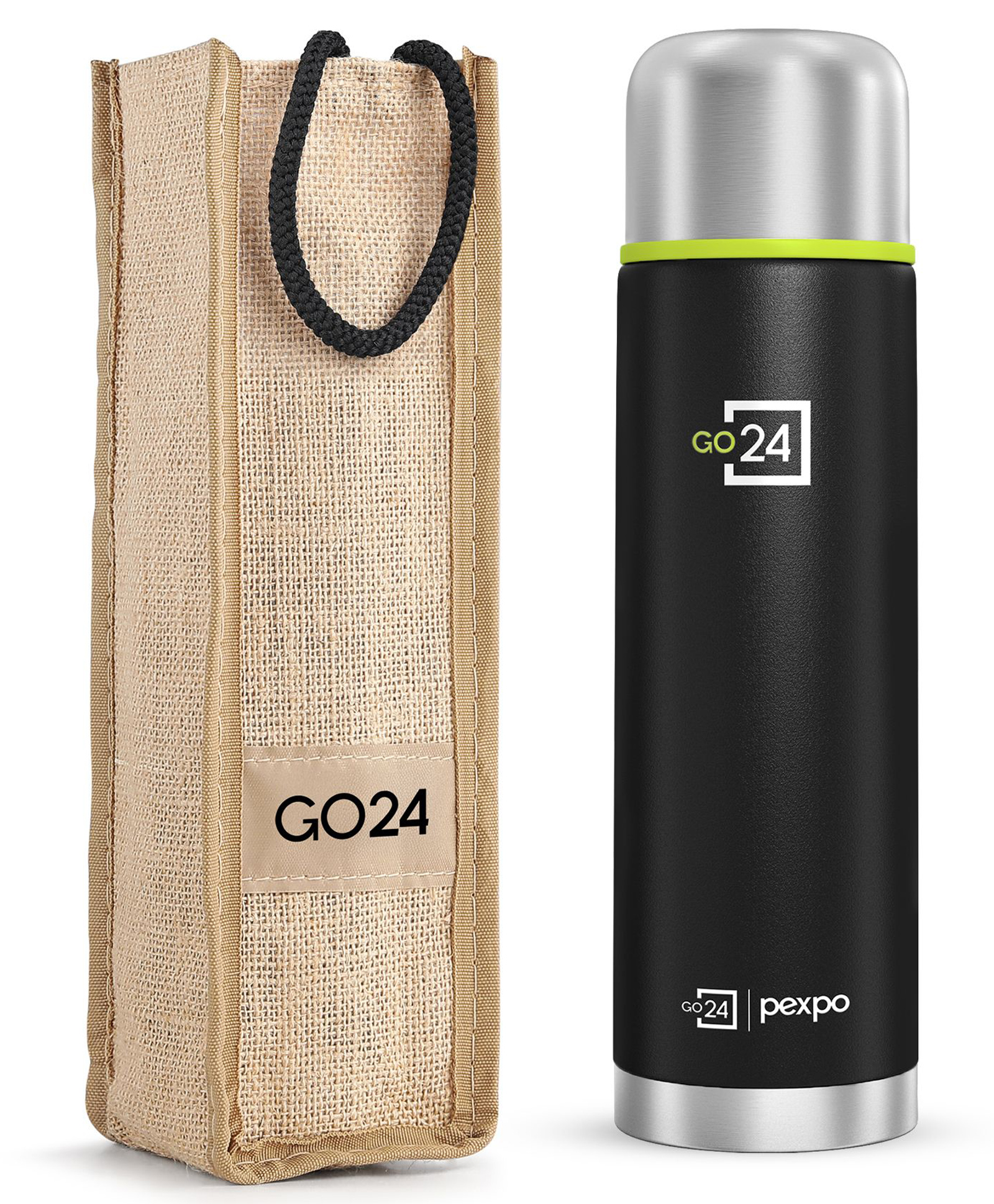 go24 PEXPO Thermosteel Flip Lid Flask Flamingo, 1000 ml, Knight Black | Stainless Steel Bottle With Jute Bag | Leak Proof | Travelling | School & Trekking | Office | Men, Women & Kids-picture-16