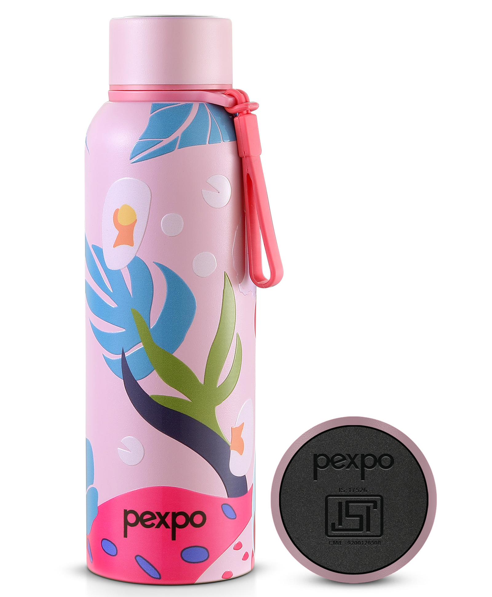 Pexpo Bravo Hot & Cold ISI Certified Flask | Stainless Steel Water Bottle - 700ml Pink Leaf Design Thermoflask | Office| Gym| Travelling| Home| School| Adults & Kids-image-46