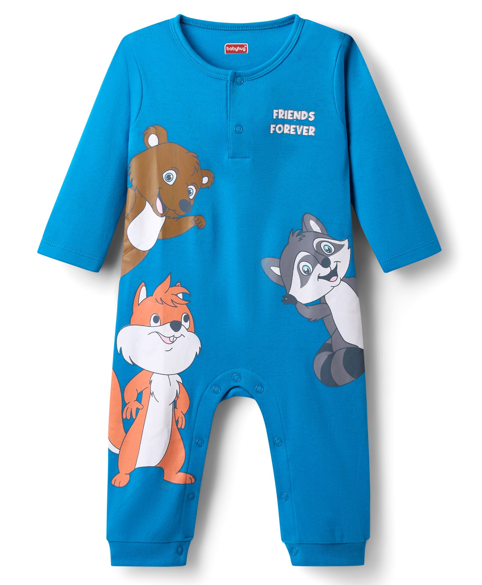 Babyhug 100% Cotton Interlock Knit Full Sleeves Romper with Animal Print - Blue-picture-11