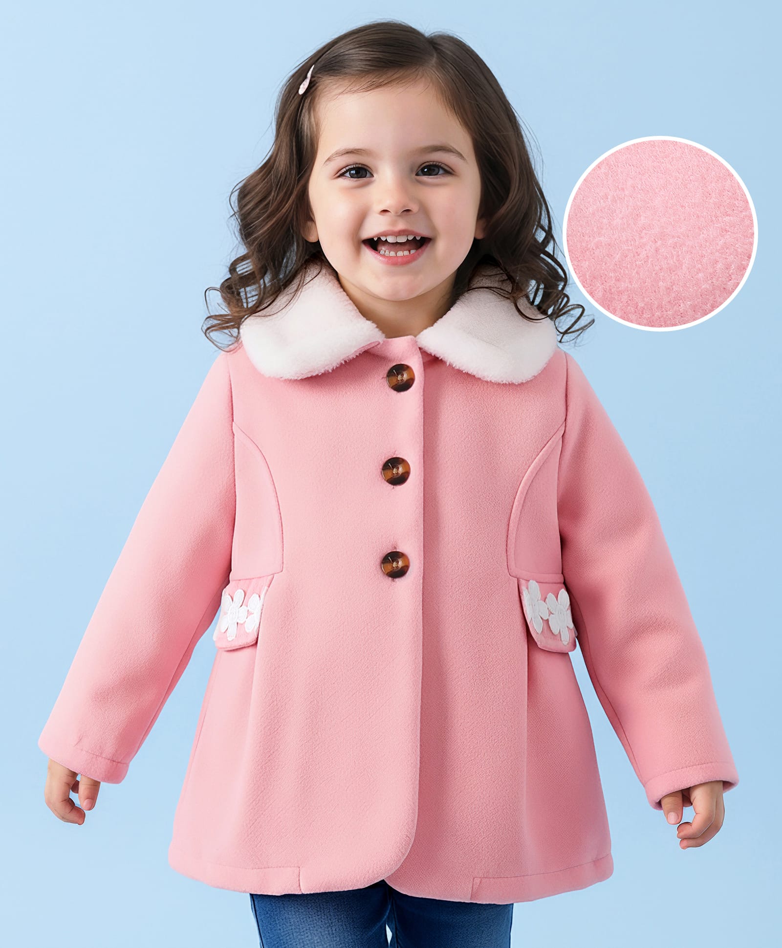 Mark & Mia Woven Full Sleeves Solid Winter Jacket With Floral Applique - Pink-picture-18
