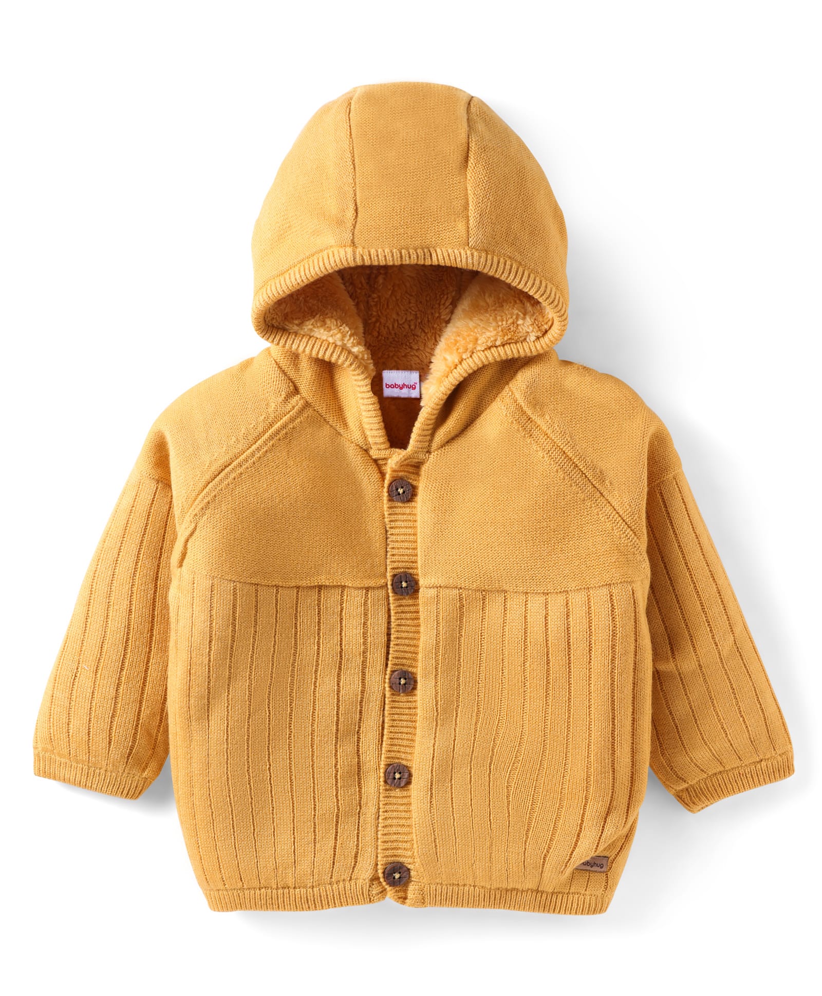 Babyhug Knit Full Raglan Sleeves Hooded Sweater - Yellow-picture-34
