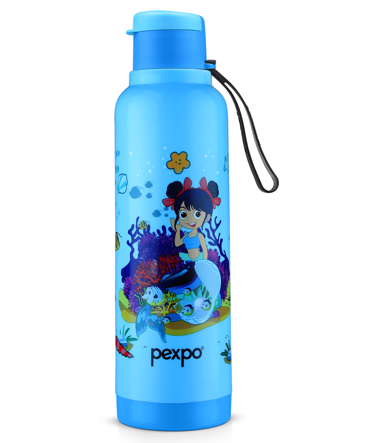 Pexpo Sonnet 900 Insulated Stainless Steel Water Bottle for Kids - 680ml, Blue | Narrow Mouth Cap | for School, Home, Sports, Travel - Mermaid Printed Age 3 + years-image-45