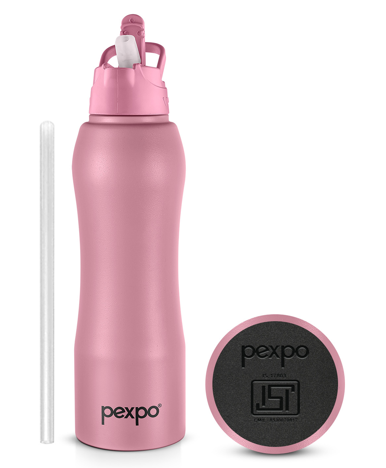 Pexpo Belly ISI Certified Stainless Steel Water Bottle with Straw Lid Sipper Cap, 750 ML | Rosy Brown | Single Wall Fridge Bottle| Easy Grip | Bottles for Home, Office, Gym, School, Yoga & Trek-image-14