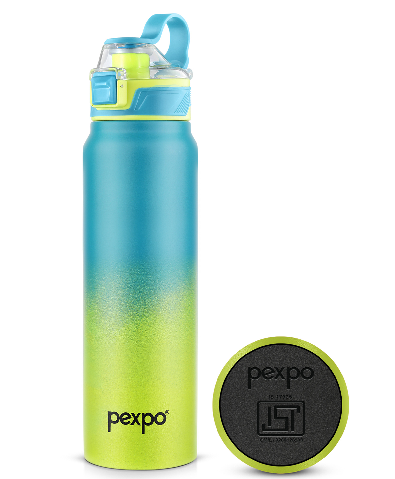 Pexpo Amaze 800 ISI Certified Water Bottles Stainless Steel Vacuum Insulated Hot & Cold Flask - Blue & Neon Yellow Ombre 740ml, Water Bottle Ideal for Home, Office, Gym, Outings, and School-image-18
