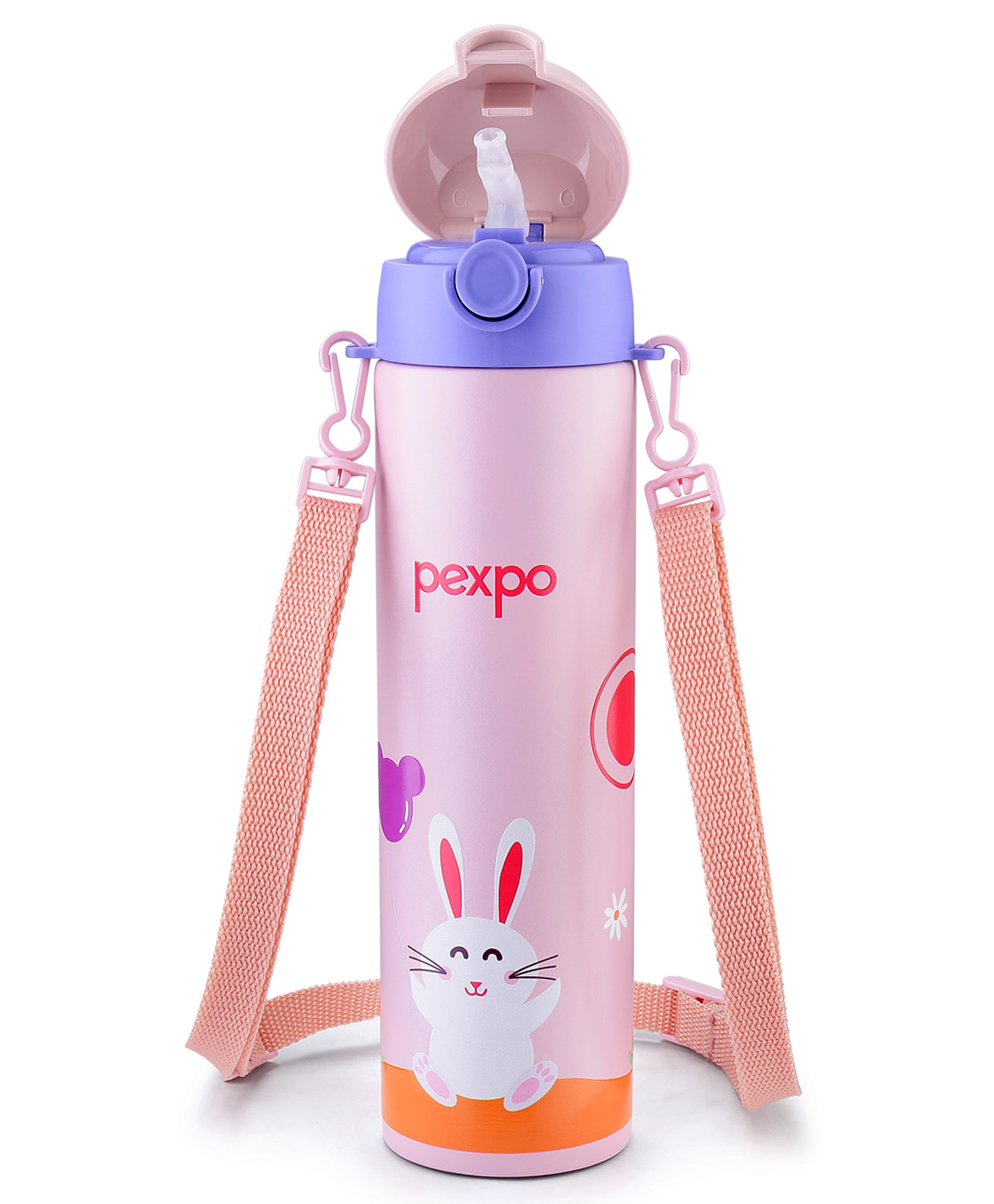 Pexpo Pixy Cute Design |Hot & Cold Thermoflask - 470 ml, Rabbit Print|Stainless Steel Water Bottle for Kids & Adults|Vacuum Insulated|Portable Handle|Double Wall-image-20