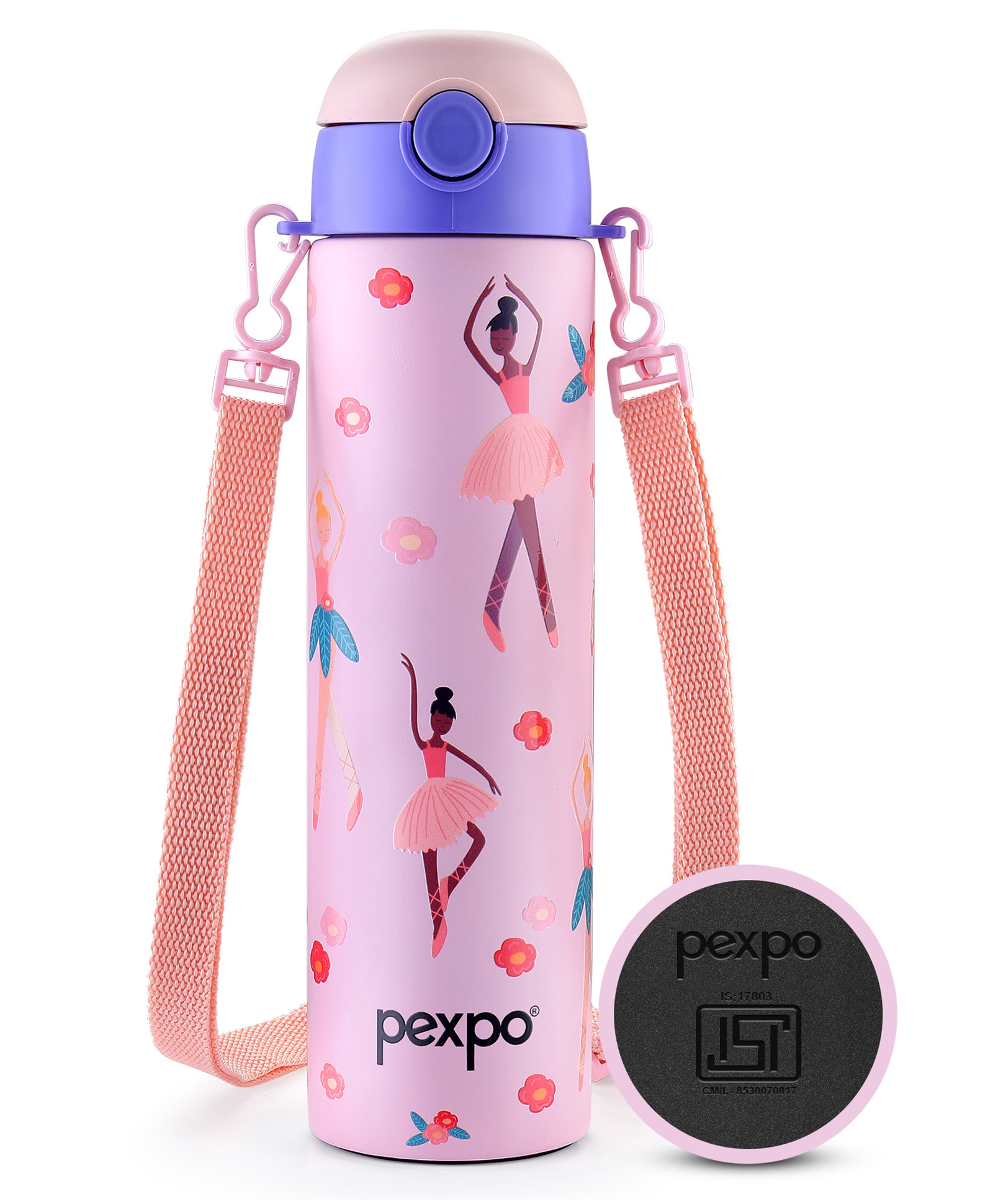 PEXPO Sporty Cute Sipper - 700 ml Stainless Steel Single Wall Water Bottle for Kids | Dancing Girl UV Printed Design |Leak of & BPA Free|School, Picnic, Travel