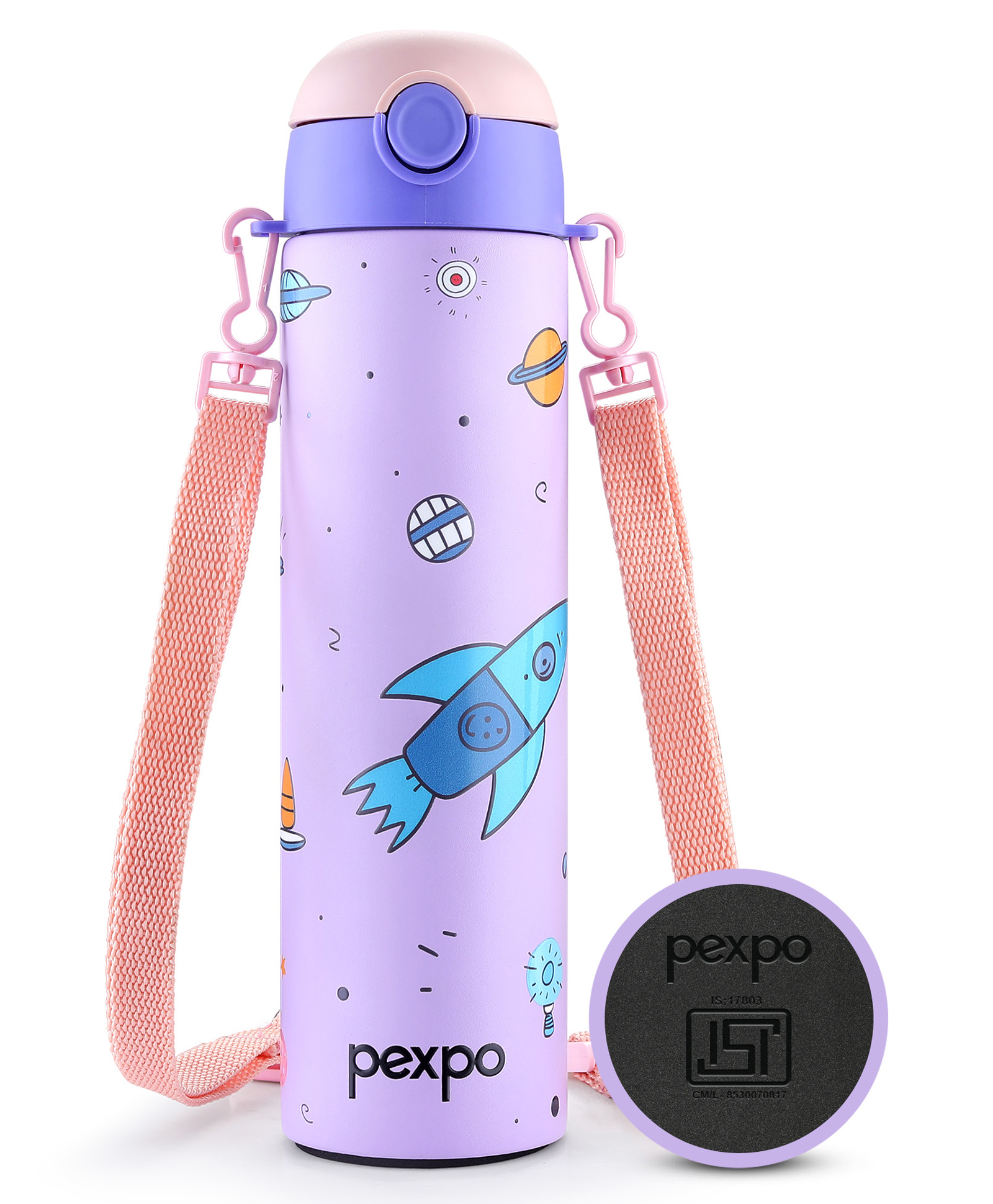 PEXPO Sporty Cute Sipper - 700 ml Stainless Steel Single Wall Water Bottle for Kids | Rocket UV Printed Design |Leak of & BPA Free|School, Picnic, Travel