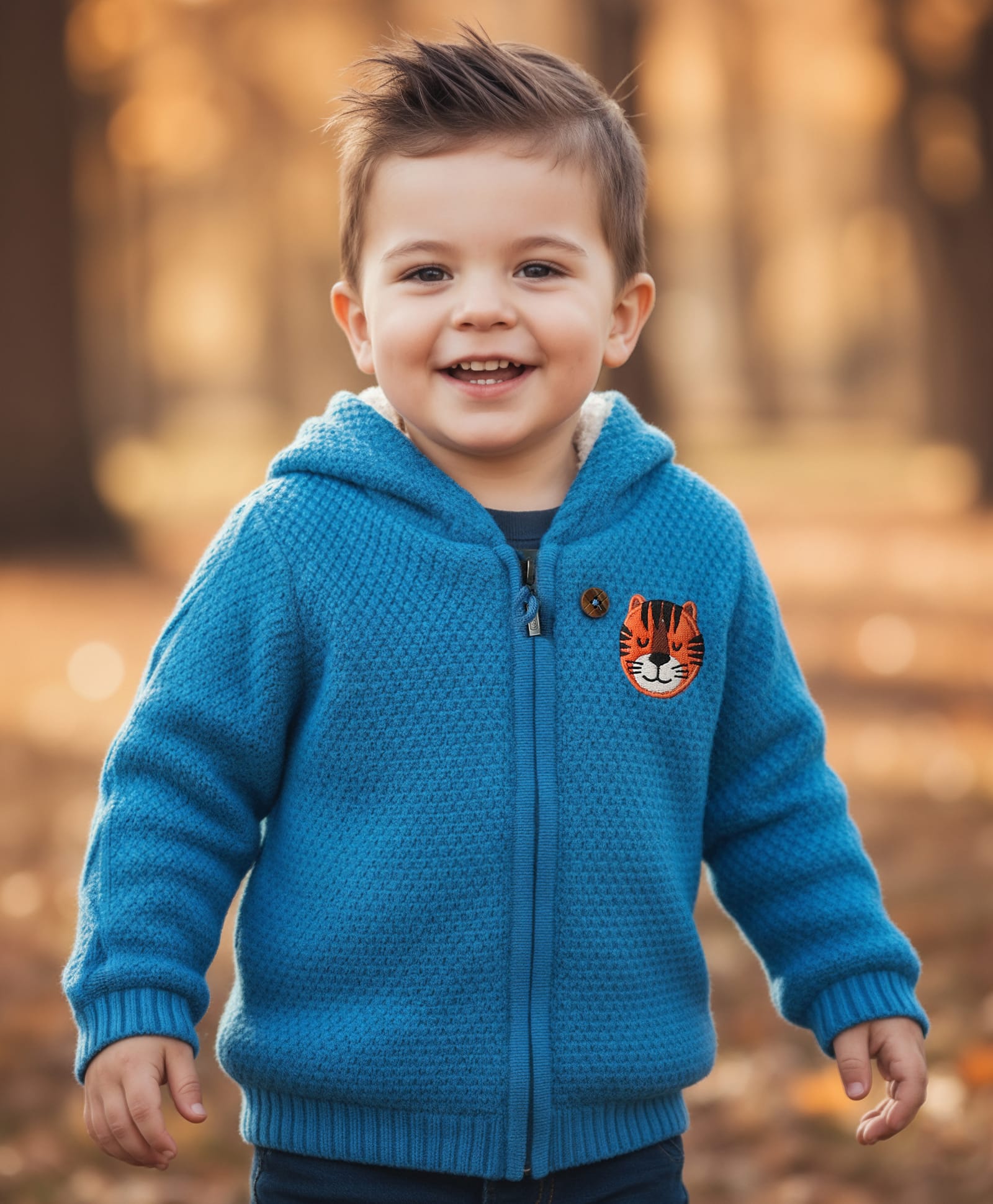 Babyhug Knit Full Sleeves Hooded Front Open Sweater with Tiger Patch - Blue-image-42