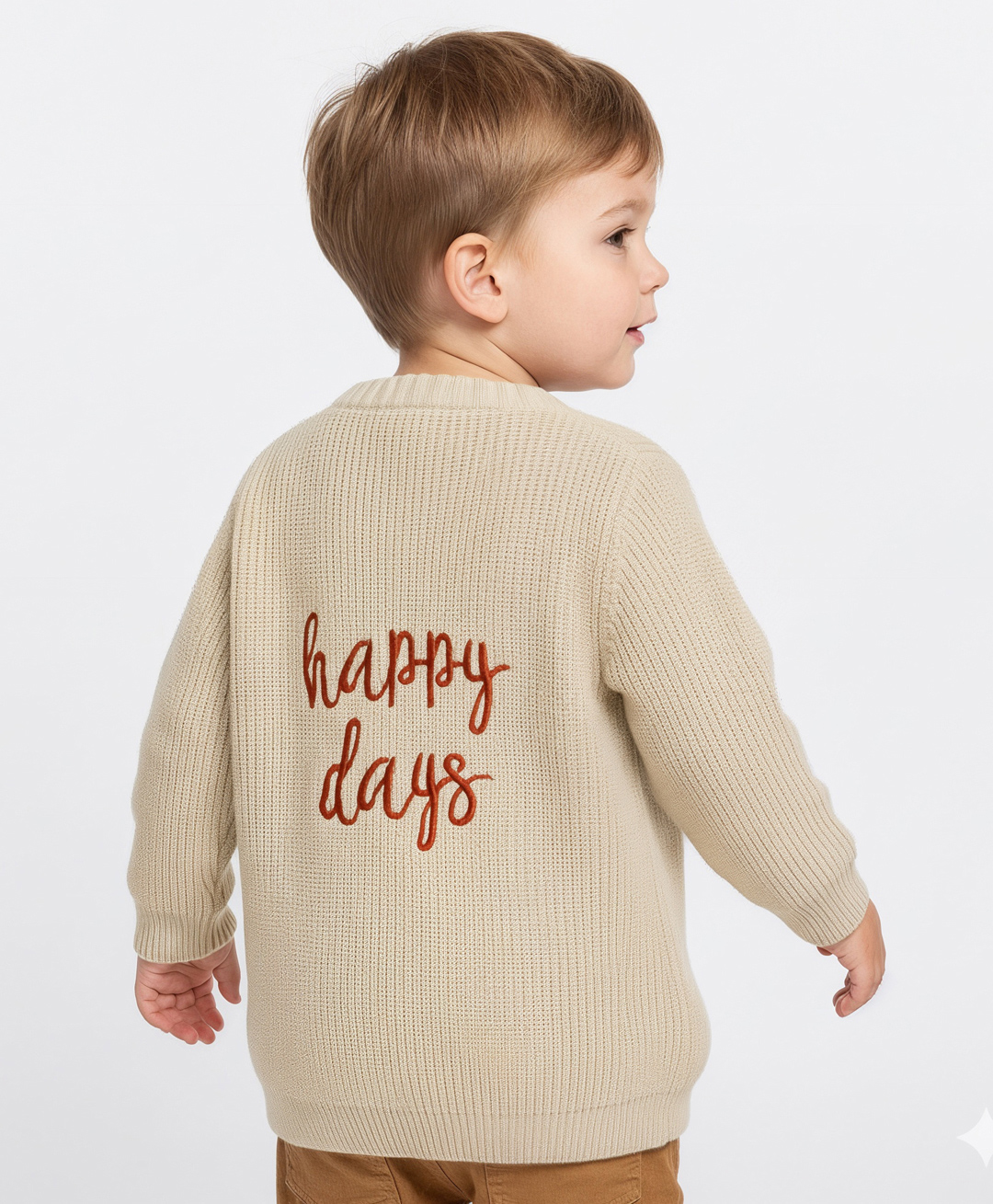 Bonfino 100% Cotton Knit Full Sleeves Sweater With Text Embroidery In Back - Beige-picture-29