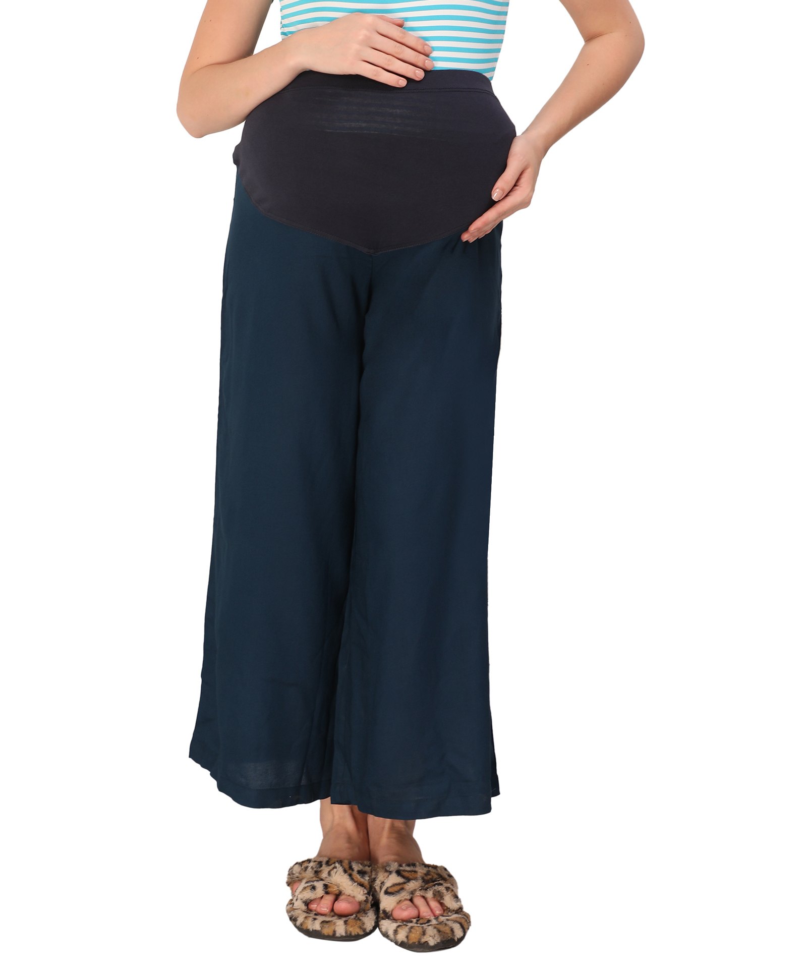 Mama & Bebe Soft Rayon Woven Solid Maternity Palazzo - Rust Blue-picture-18