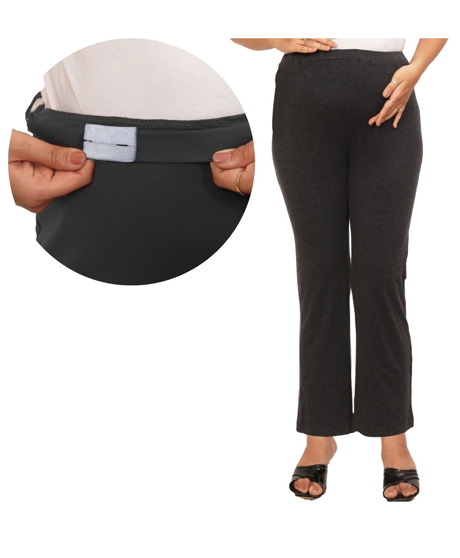 Mama & Bebe Spandex Knit Solid Four Way Stretch Flexible Fit Maternity Pants - Anthracite Black-image-18
