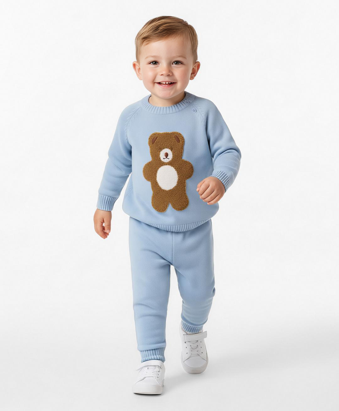 Bonfino 100% Cotton Knit Full Raglan Sleeves Sweatshirt & Joggers Set with Teddy Patch - Light Blue-picture-38