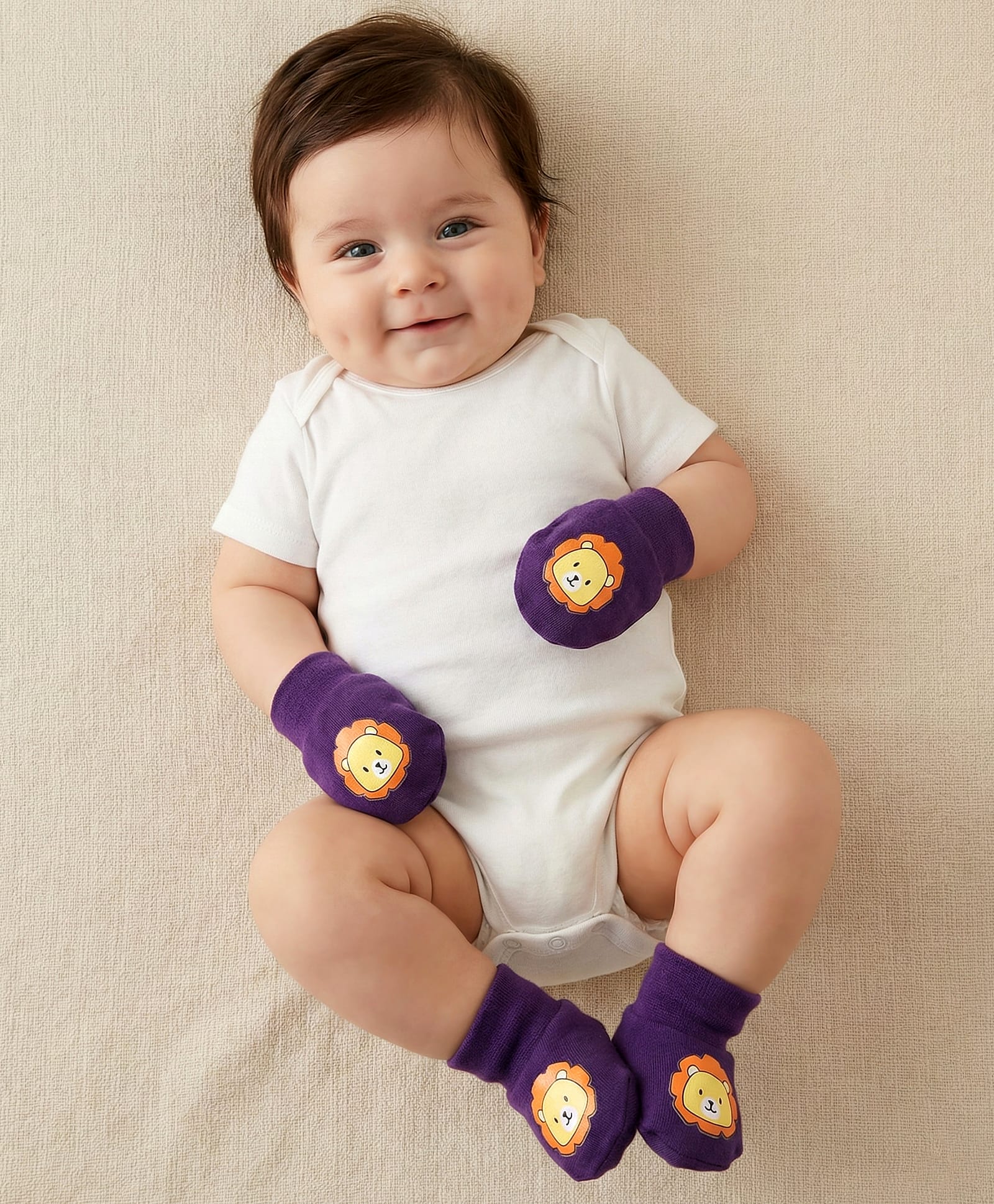 Babyoye 100% Cotton Lion Printed Mittens & Booties Set - Navy Blue-image-7