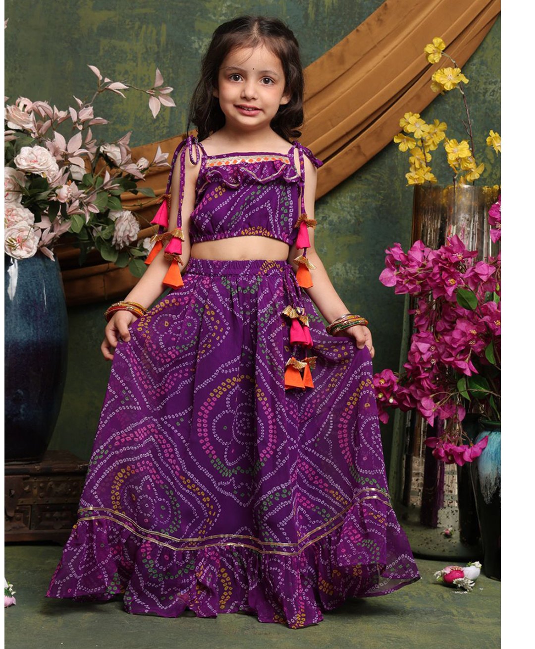 Saka Designs By Sapna Georgette Woven Sleeveless Bandhani Printed Lehenga Choli Set - Purple-picture-21