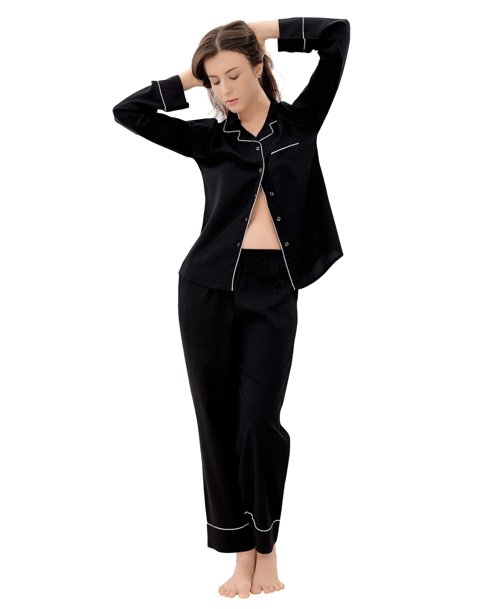 Piu Rayon Woven Full Sleeves Solid Coordinating Maternity Night Suit Set - Black-picture-41