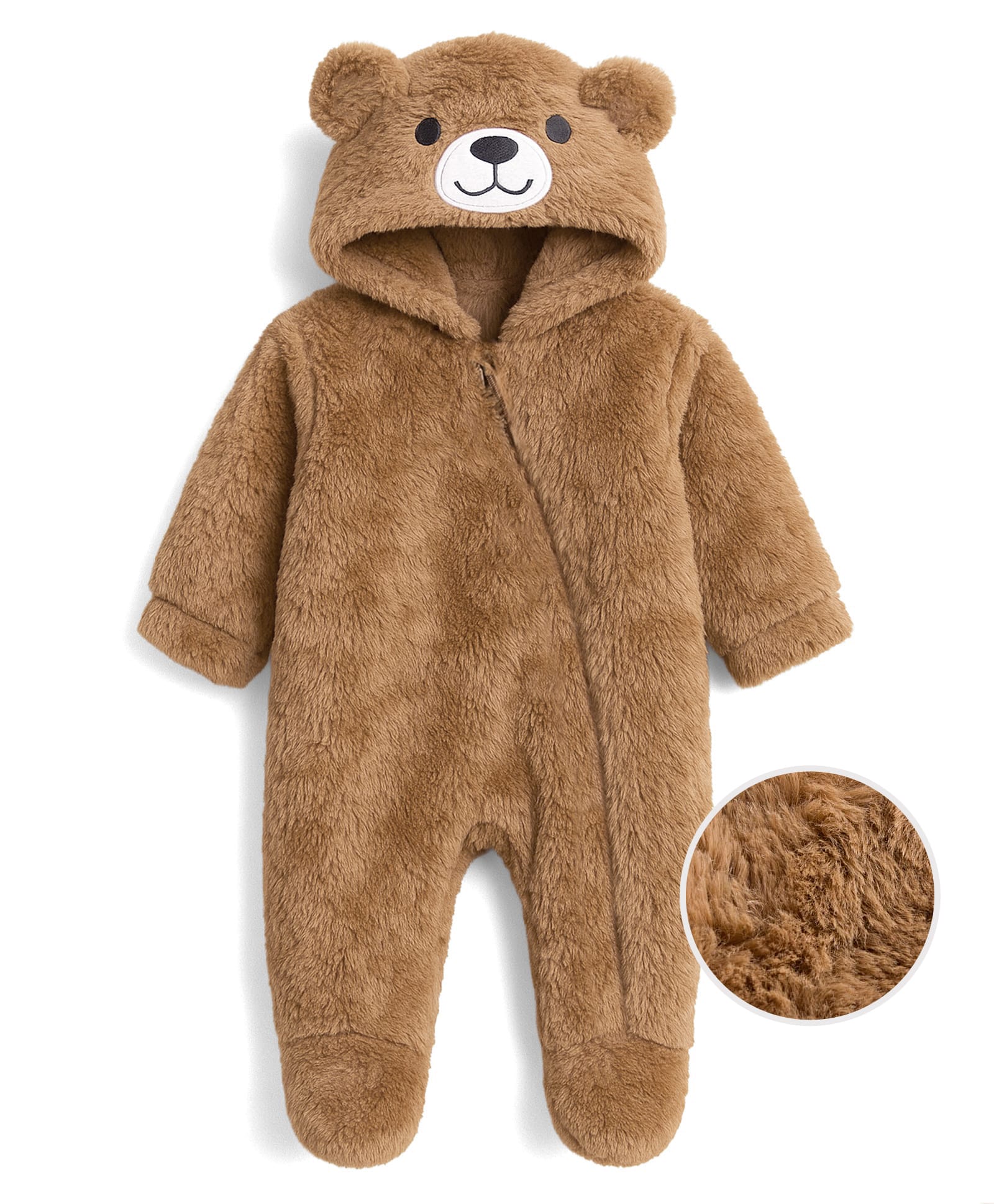 Babyhug Knit Full Sleeves Winter Wear Hooded Romper With Bear Applique - Brown-image-48