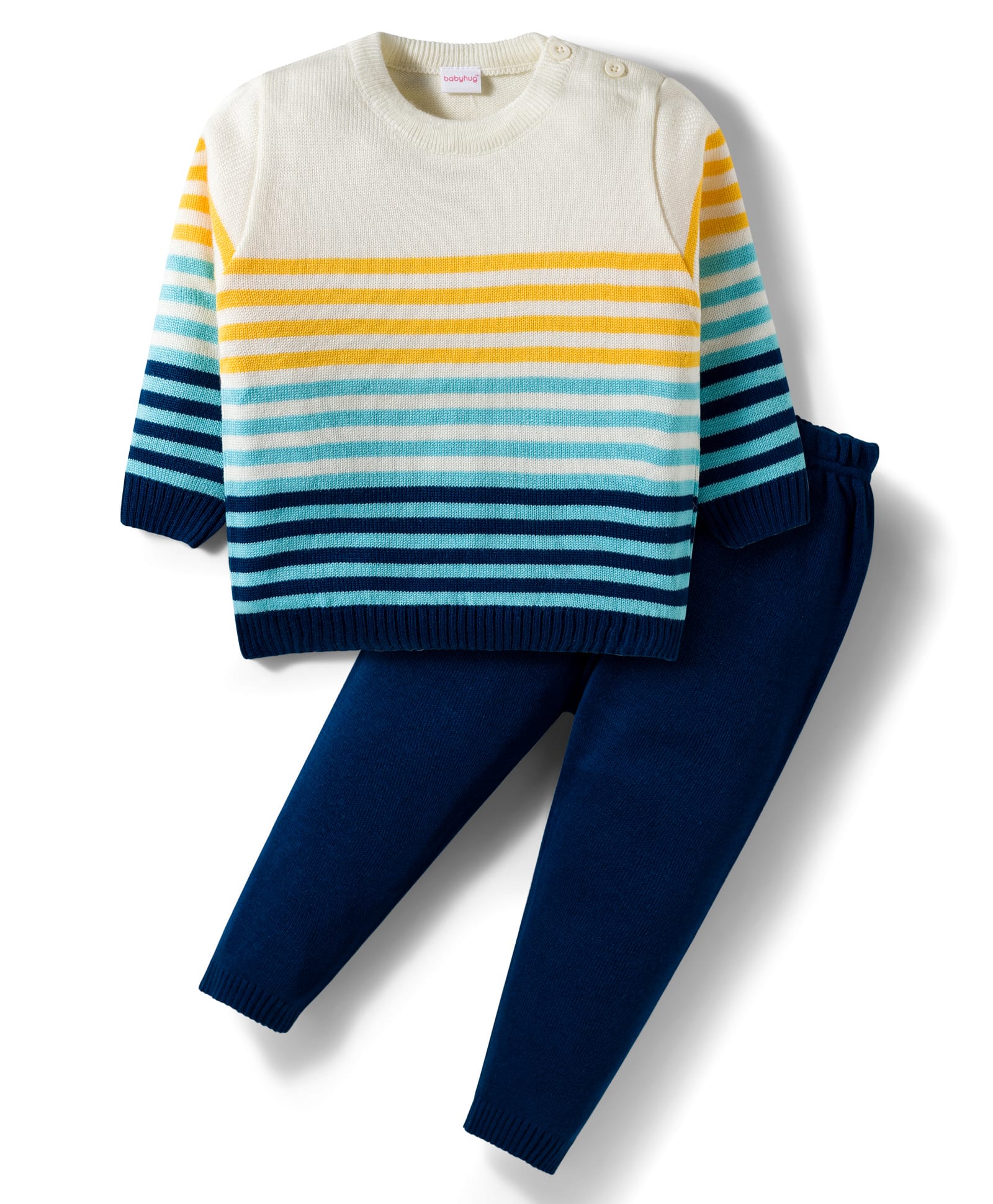 Babyhug Knit Full Sleeves Sweater Set With Stripes - Navy Blue & White-picture-26