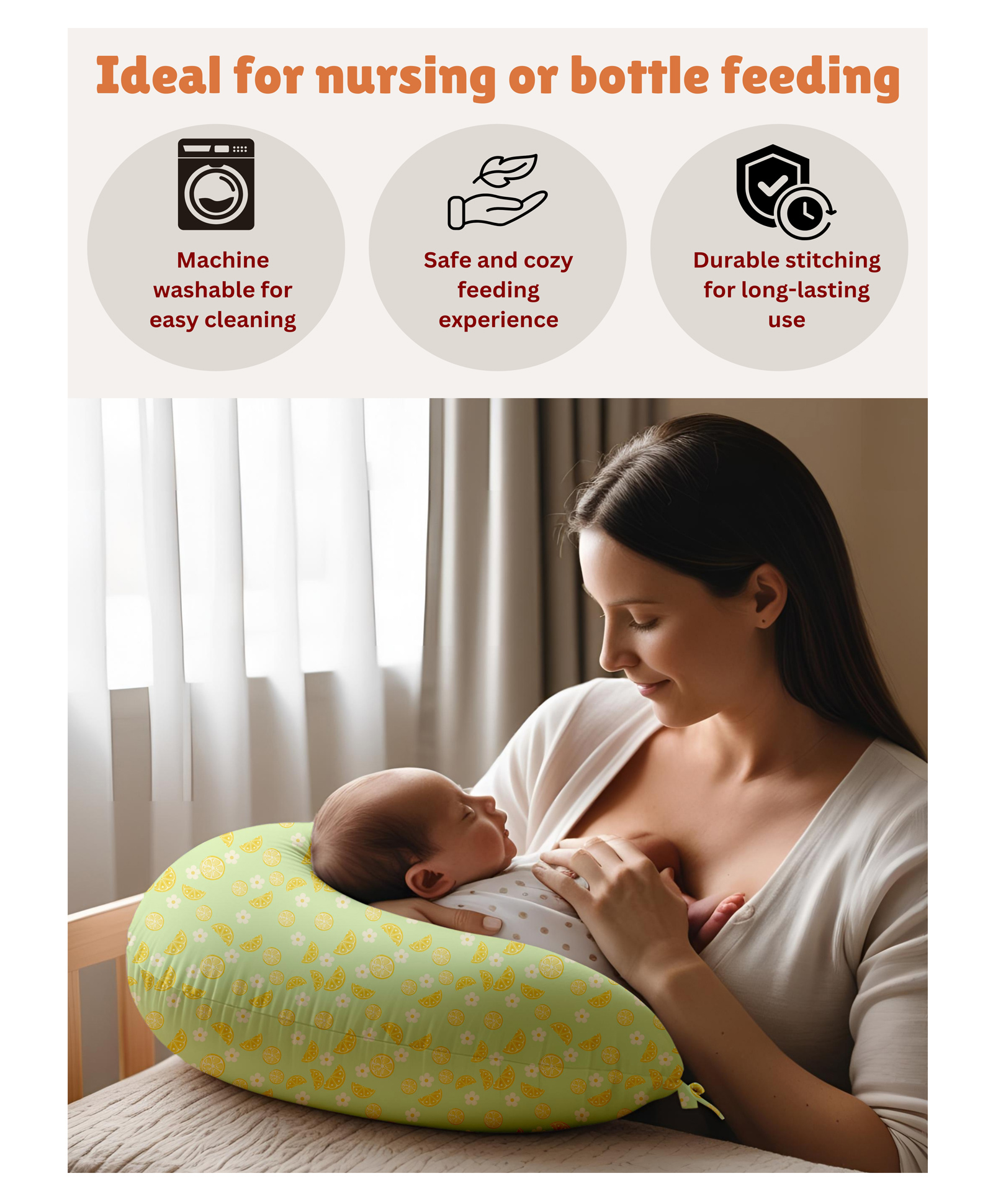 NEW COMERS Newborn Nursing Feeding Pillow, Breastfeeding Pillows with Removable Cover - Liril Green-image-4