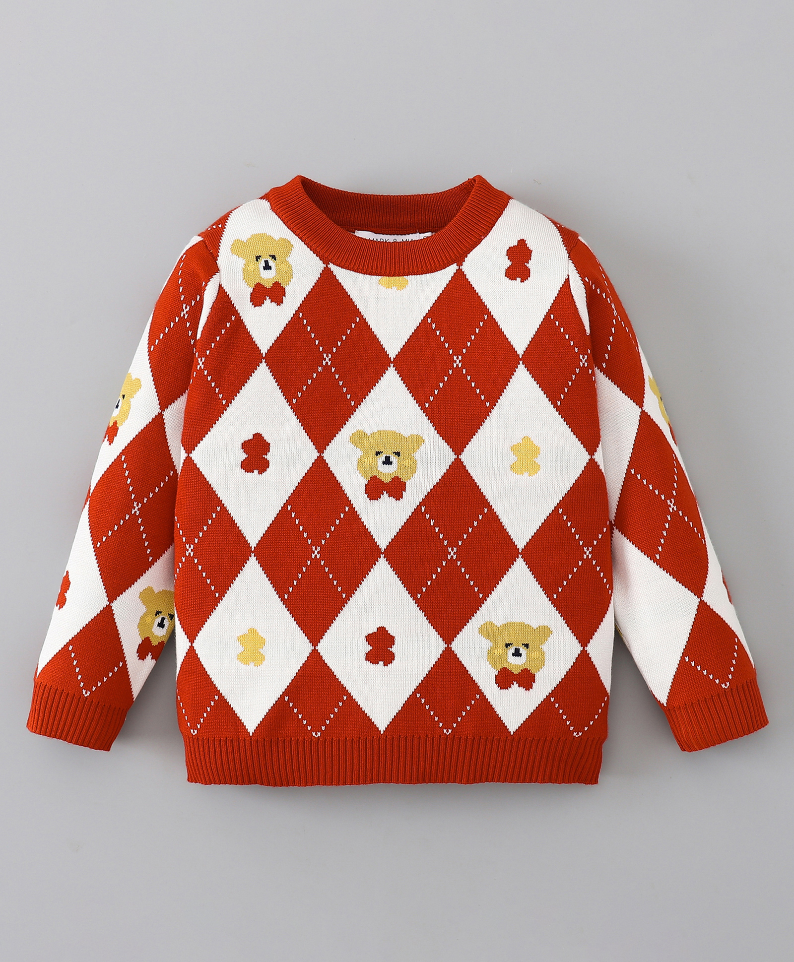 Mark & Mia Viscose Full Sleeves Pullover Sweater with Teddy Bear Design - Red & White-image-10