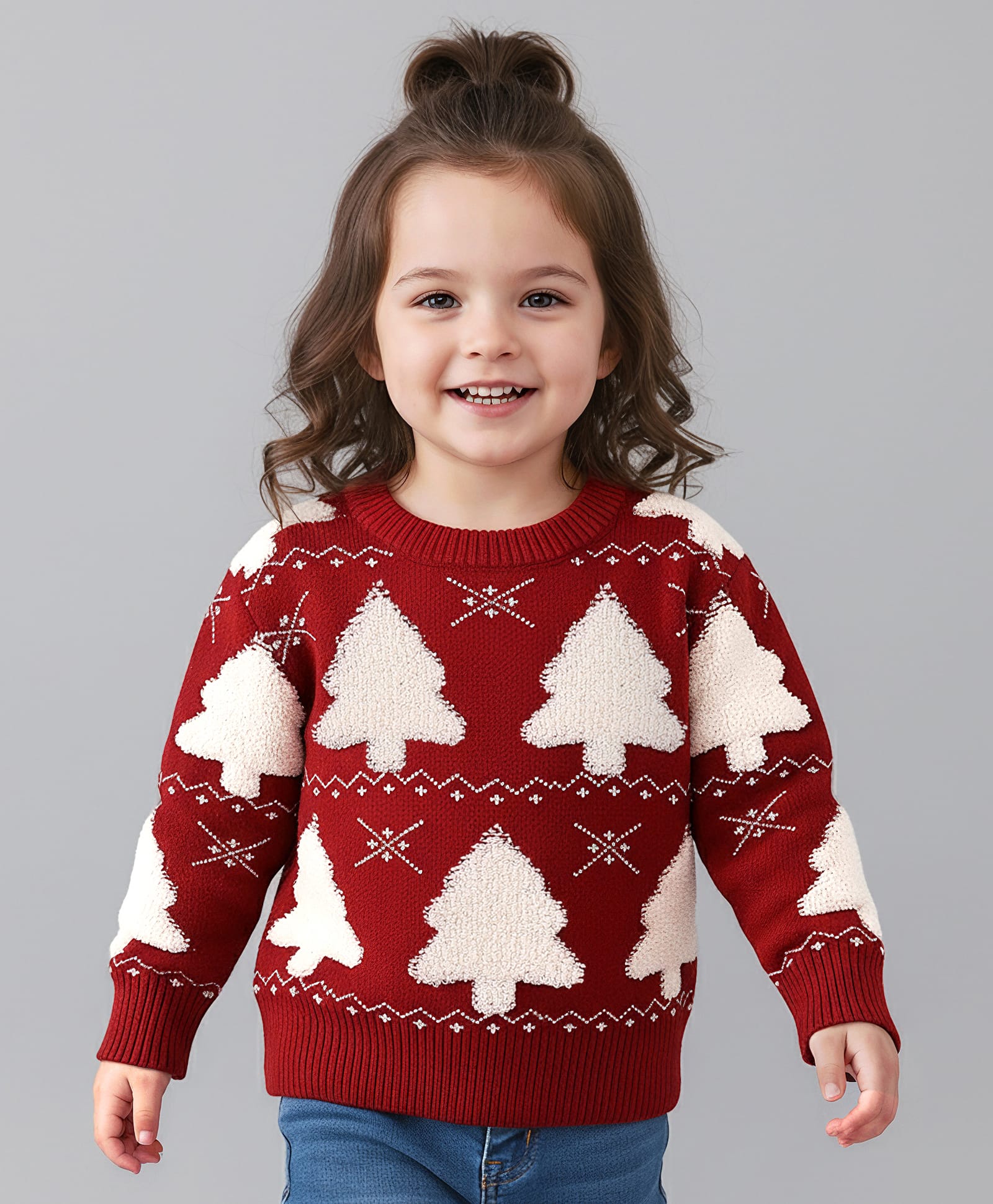 Mark & Mia Viscose Full Sleeves Pullover Sweater with Christmas Tree Fair Isle Design - Dark Red & White-image-25