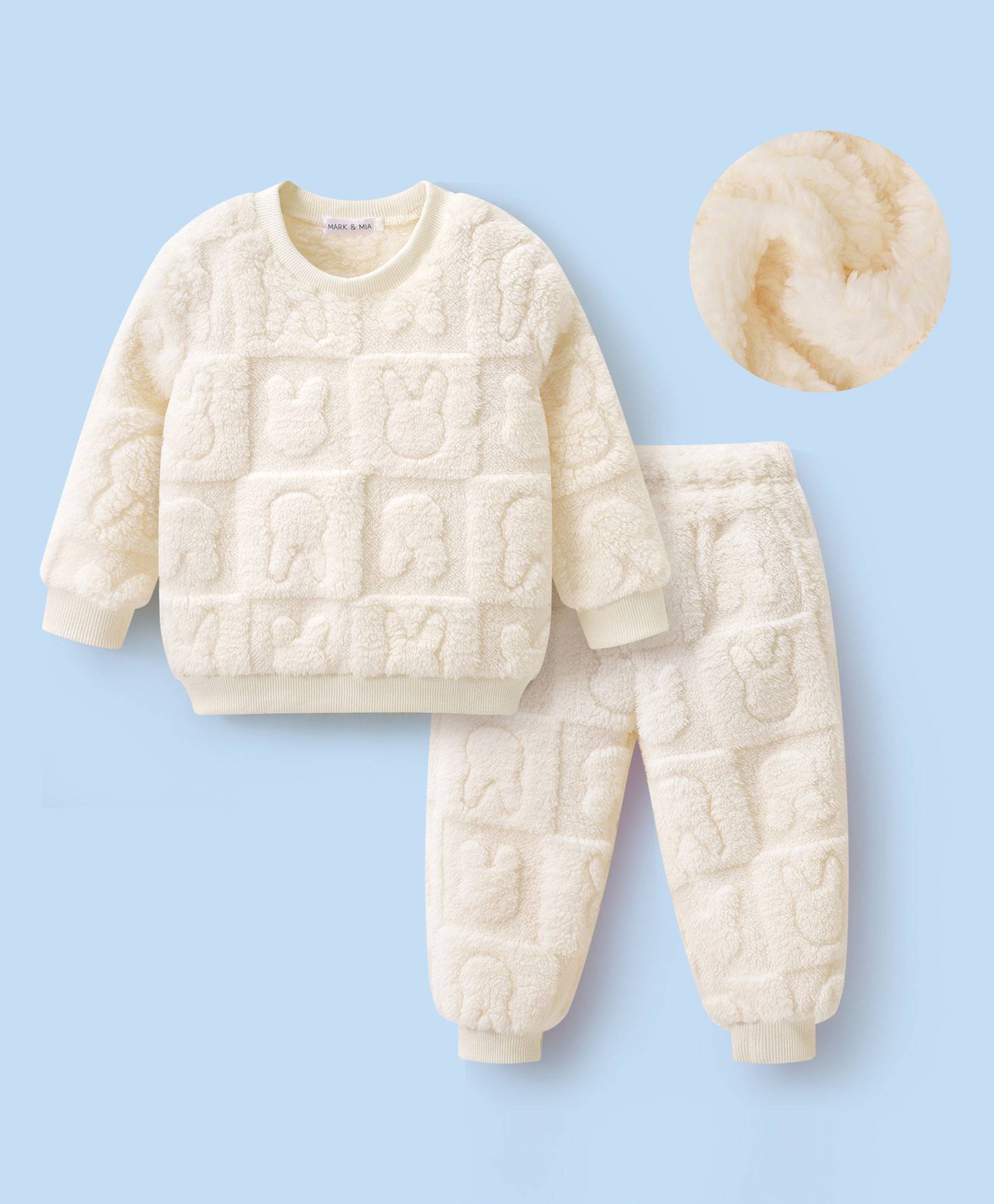 Mark & Mia Full Sleeves Co-Ord Winter Wear Night Suit with Bunny Quilt Design - Beige-image-11