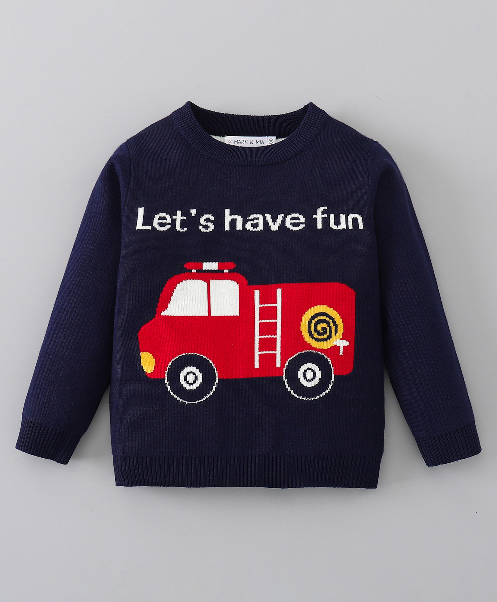 Mark & Mia Viscose Full Sleeves Pullover Sweater With Fire Brigade Design - Navy Blue-picture-35