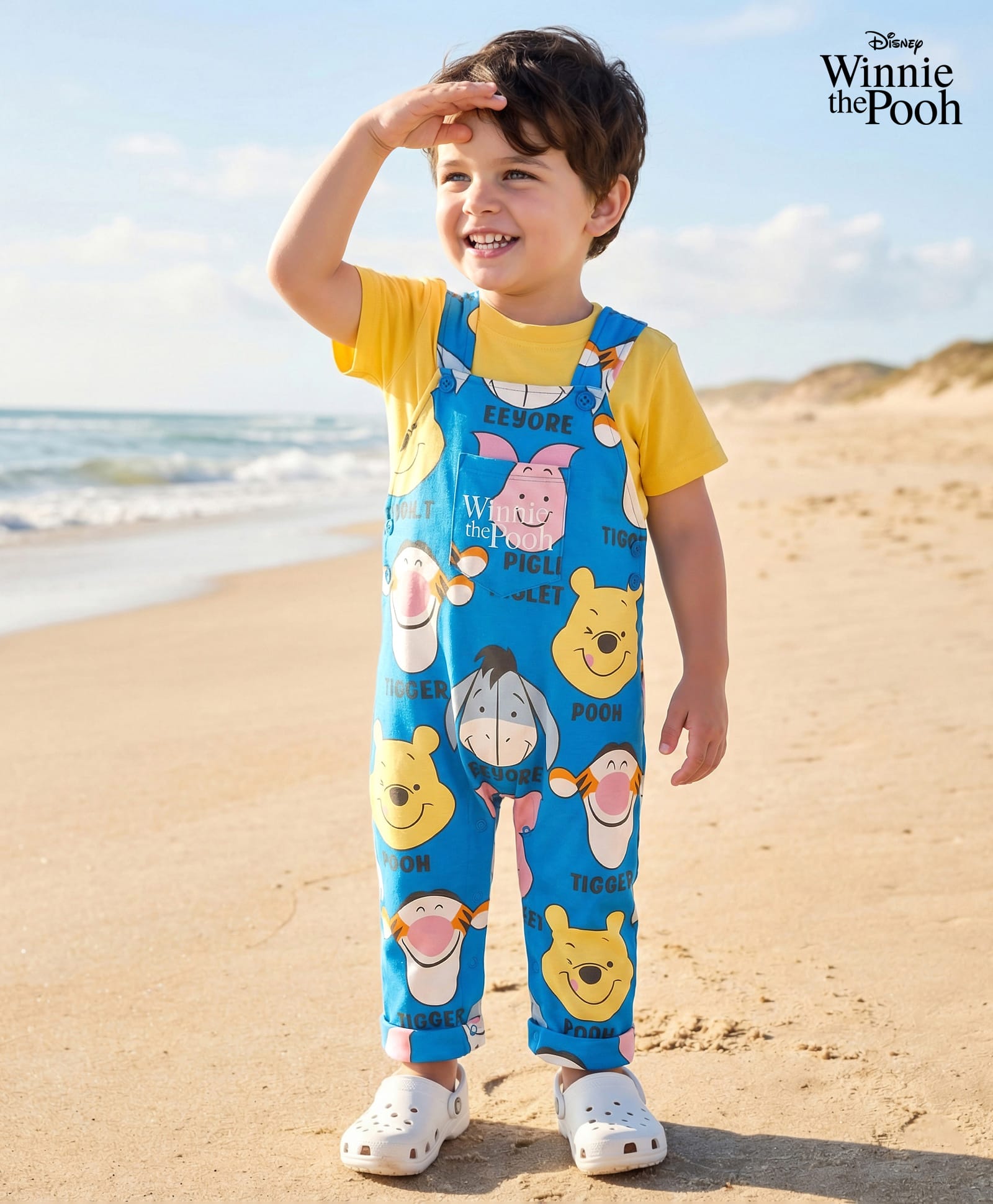 Babyhug Disney Single Jersey Knit Dungaree & Half Sleeves T-Shirt With Winnie The Pooh Print - Blue & Yellow-picture-25