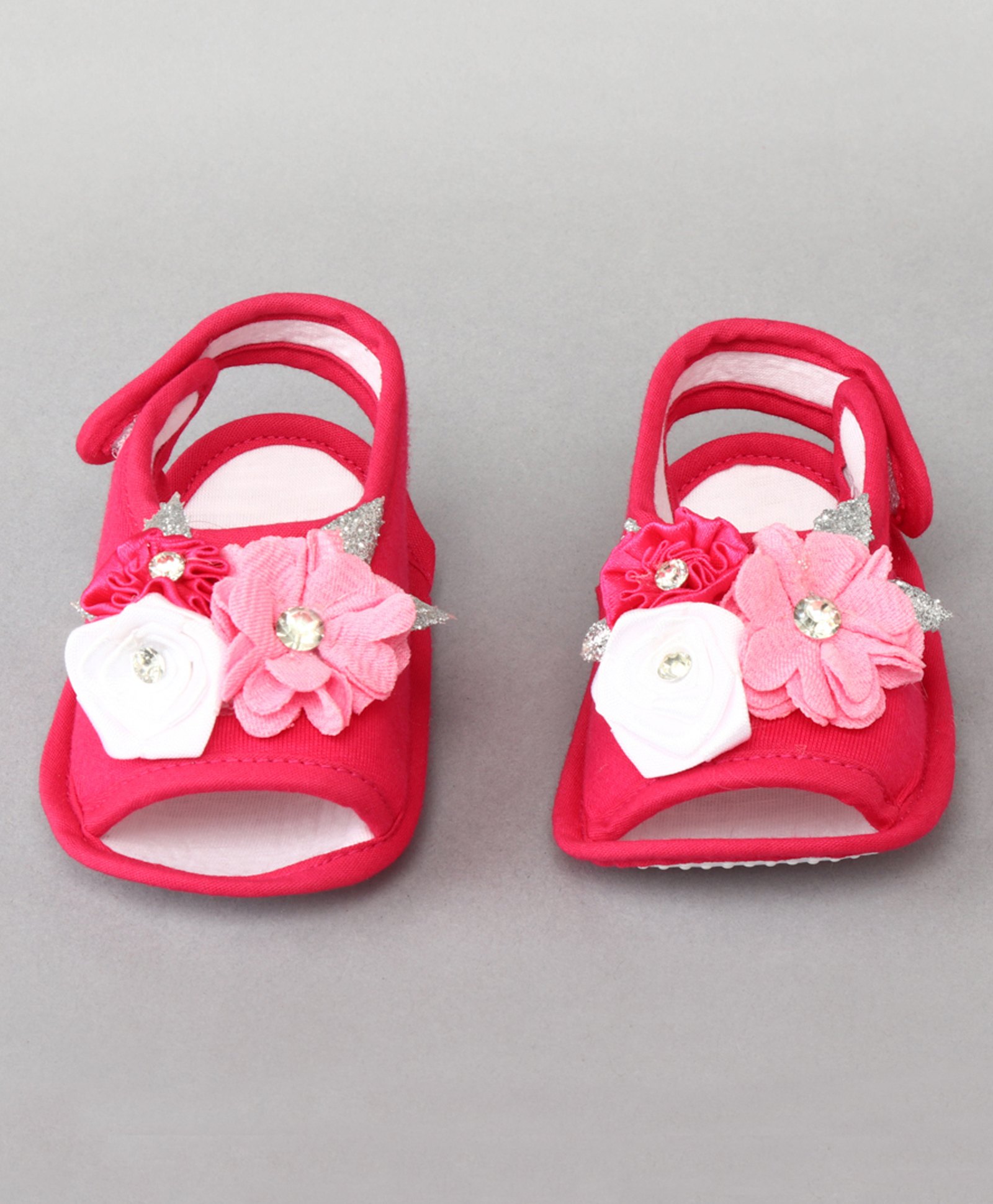Daizy Floral Applique Detailed Stones Embellished Velcro Closure Sandals - Pink-image-47