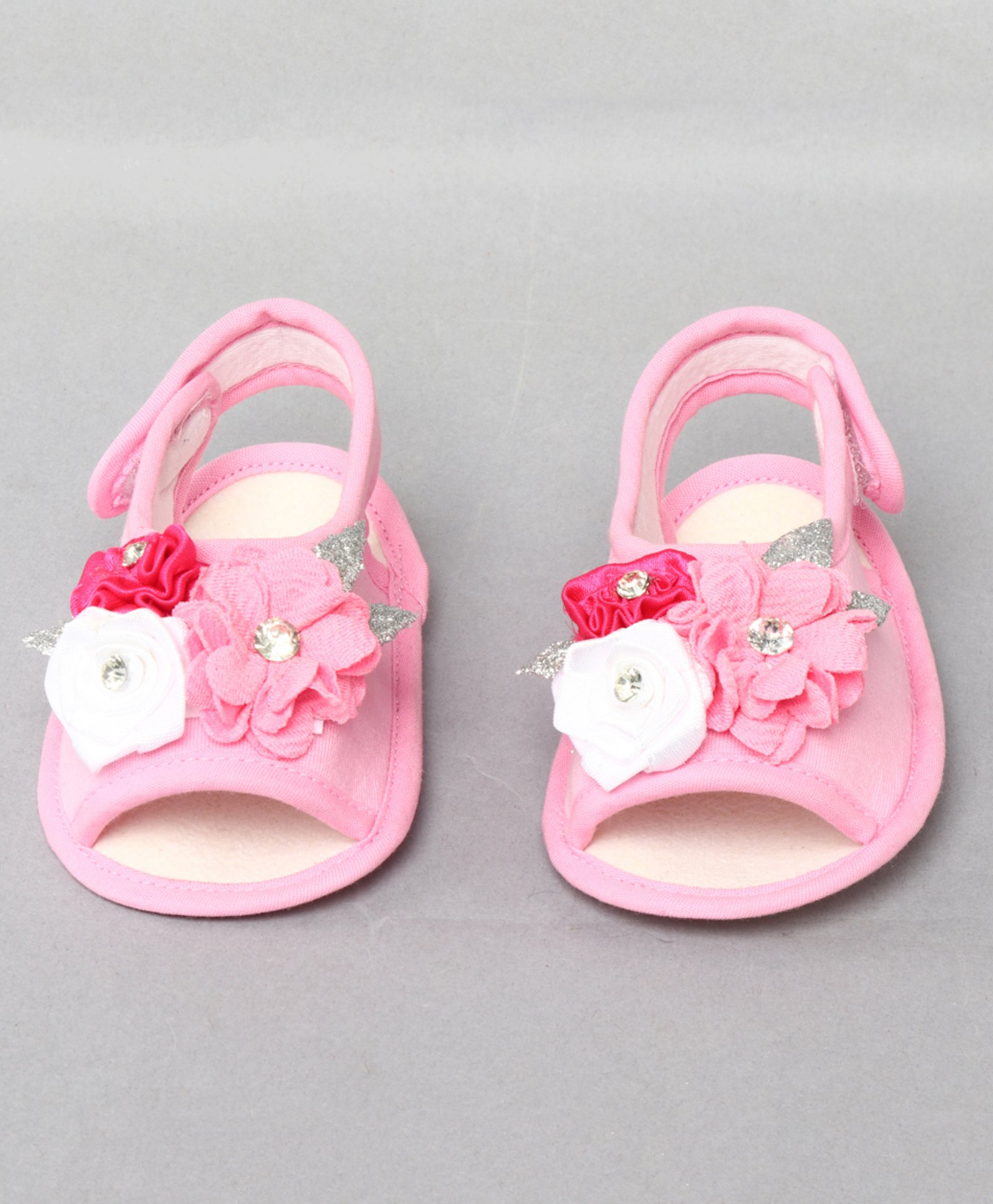 Daizy Floral Applique Detailed Stones Embellished Velcro Closure Sandals - Baby Pink-image-15