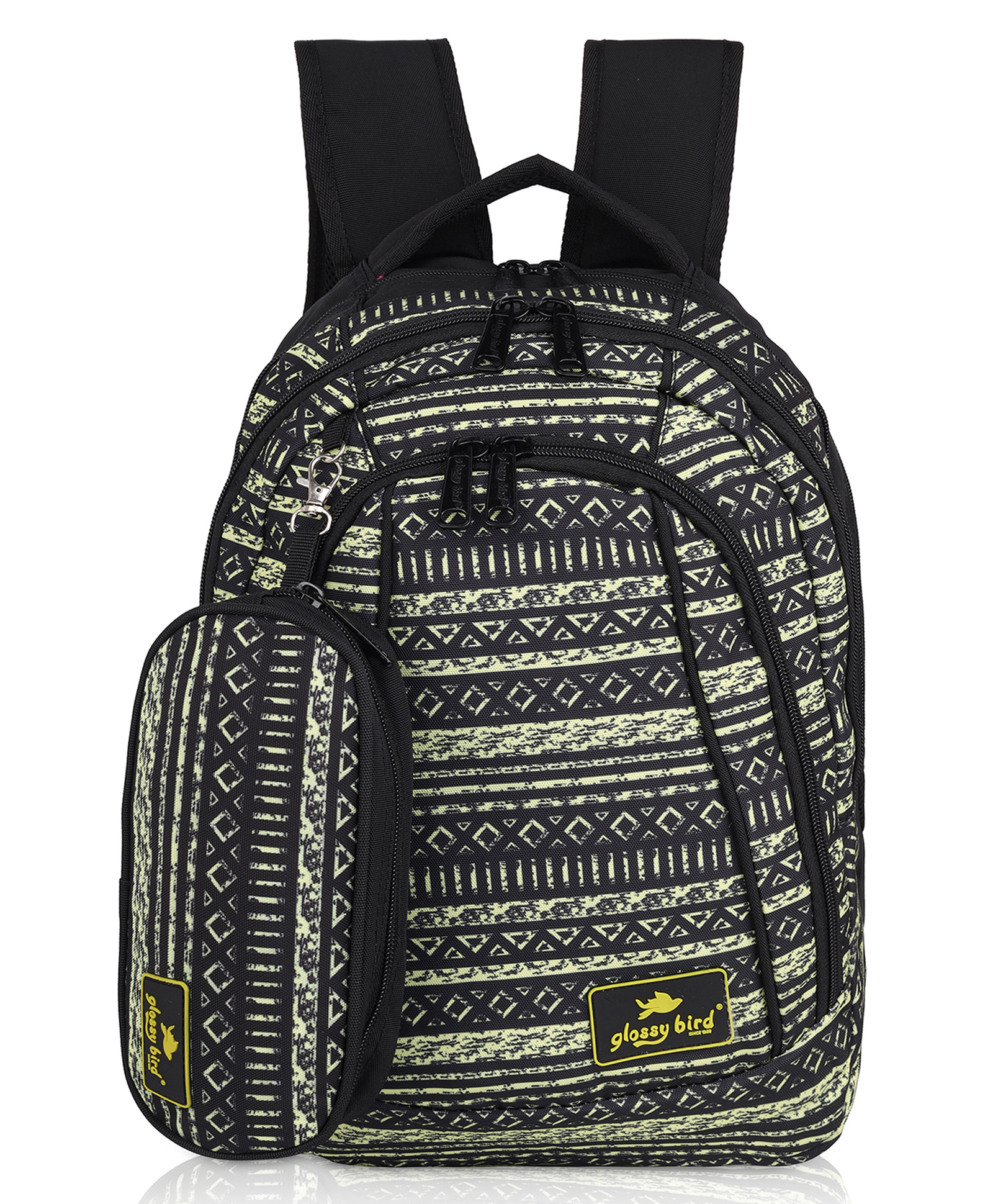 Echo Boomers Glossy Bird Backpack Water-Resistant Bag with Detachable Pouch, bottle holder, 4 Compartment GREEN Height 16 Inches-picture-46