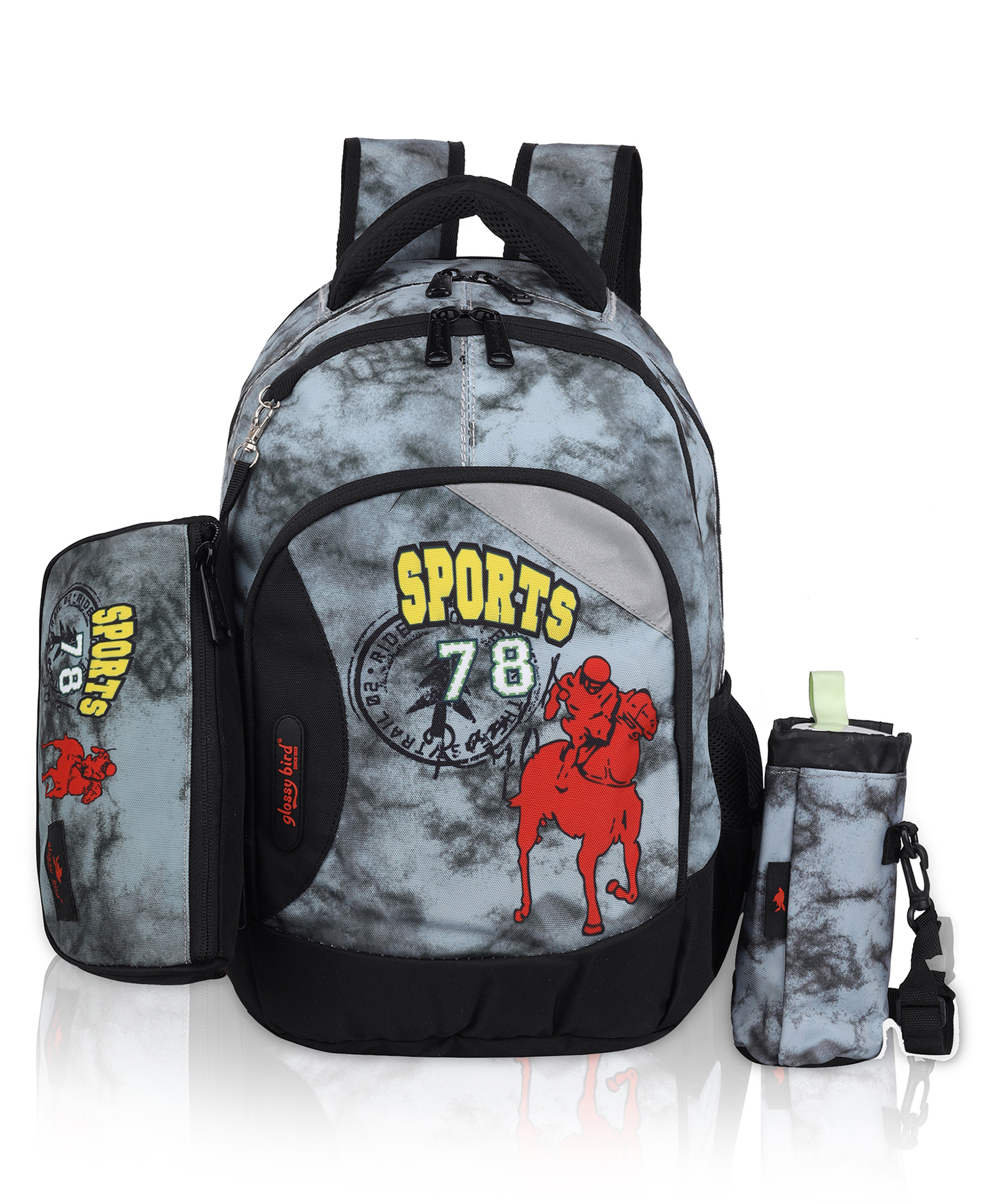Echo Boomers Glossy Bird Backpack Water-Resistant Bag with Detachable Pouch & bottle holder LT.GREY Height 17 Inches-image-34