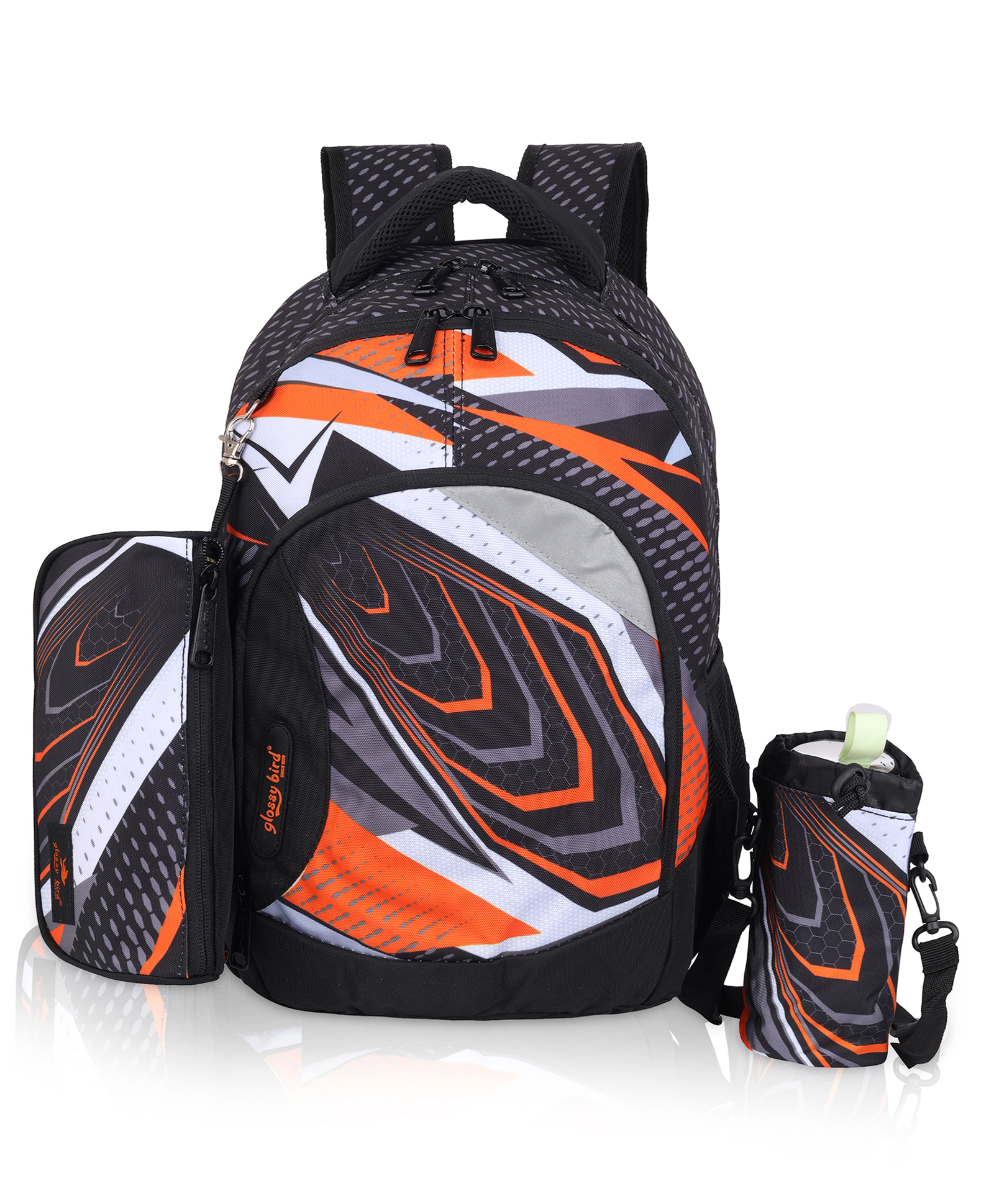 Echo Boomers Glossy Bird Backpack - Water-Resistant Bag with Detachable Pouch & bottle holder - BLACK Height 17 Inches-picture-35