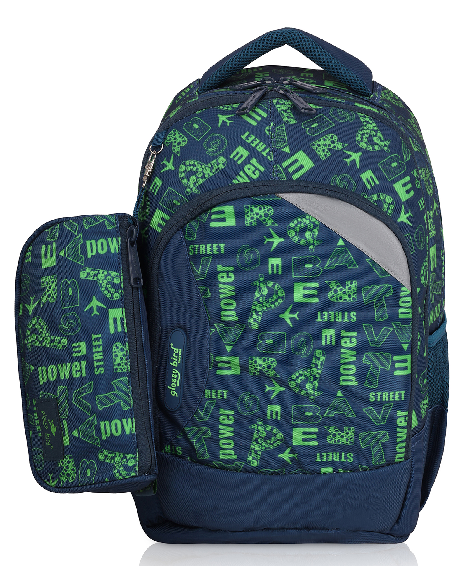 Echo Boomers Glossy Bird Backpack Water-Resistant Bag with Detachable Pouch & bottle holder GREEN Height 16 Inches-image-48