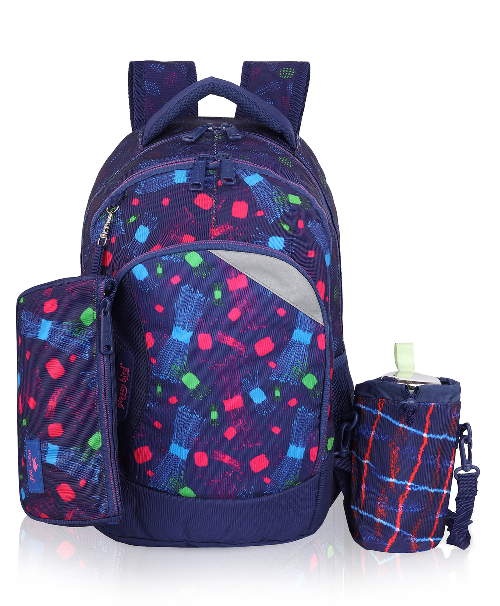 Echo Boomers Glossy Bird Backpack Lightweight, Durable with Detachable Pouch & bottle holder NAVY Height 17 Inches-picture-36