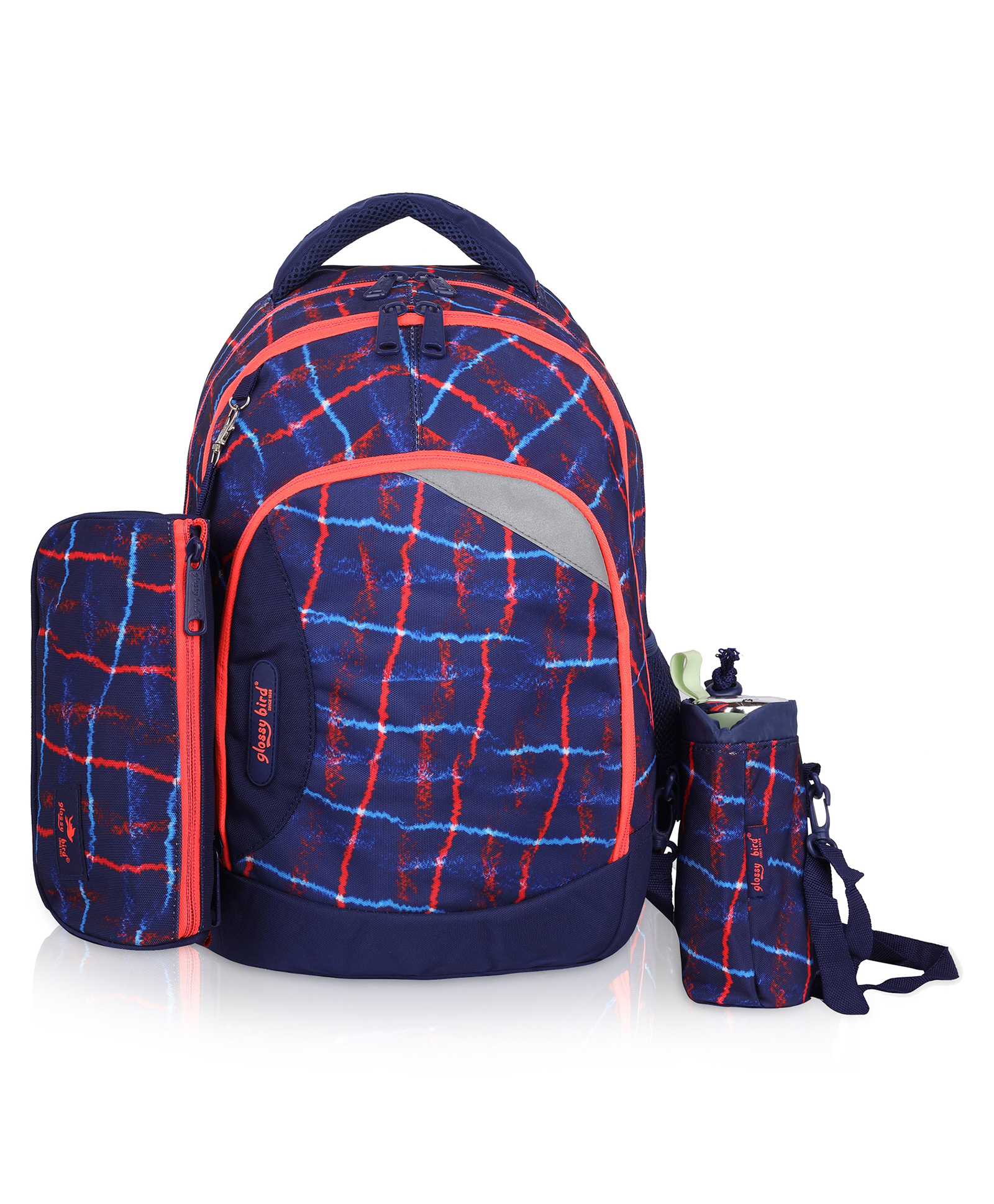Echo Boomers Glossy Bird Backpack Lightweight, Durable with Detachable Pouch & bottle holder BLUE Height 17 Inches-picture-38