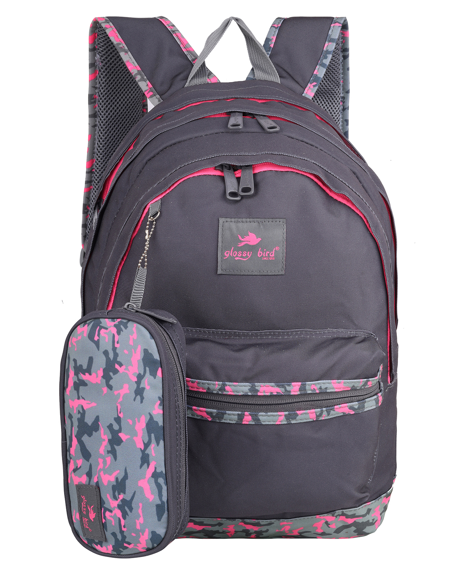 Echo Boomers Glossy Bird Backpack Durable Comfortable and Sleek with Detachable Pouch GREY Height 17 Inches-picture-45
