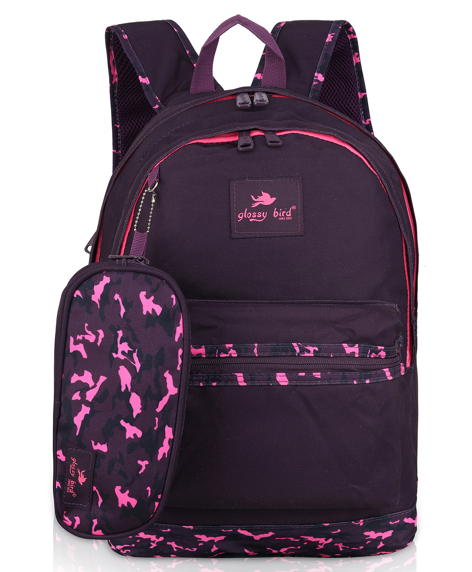 Echo Boomers Glossy Bird Backpack Durable Comfortable and Sleek with Detachable Pouch PURPLE Height 17 Inches-picture-40