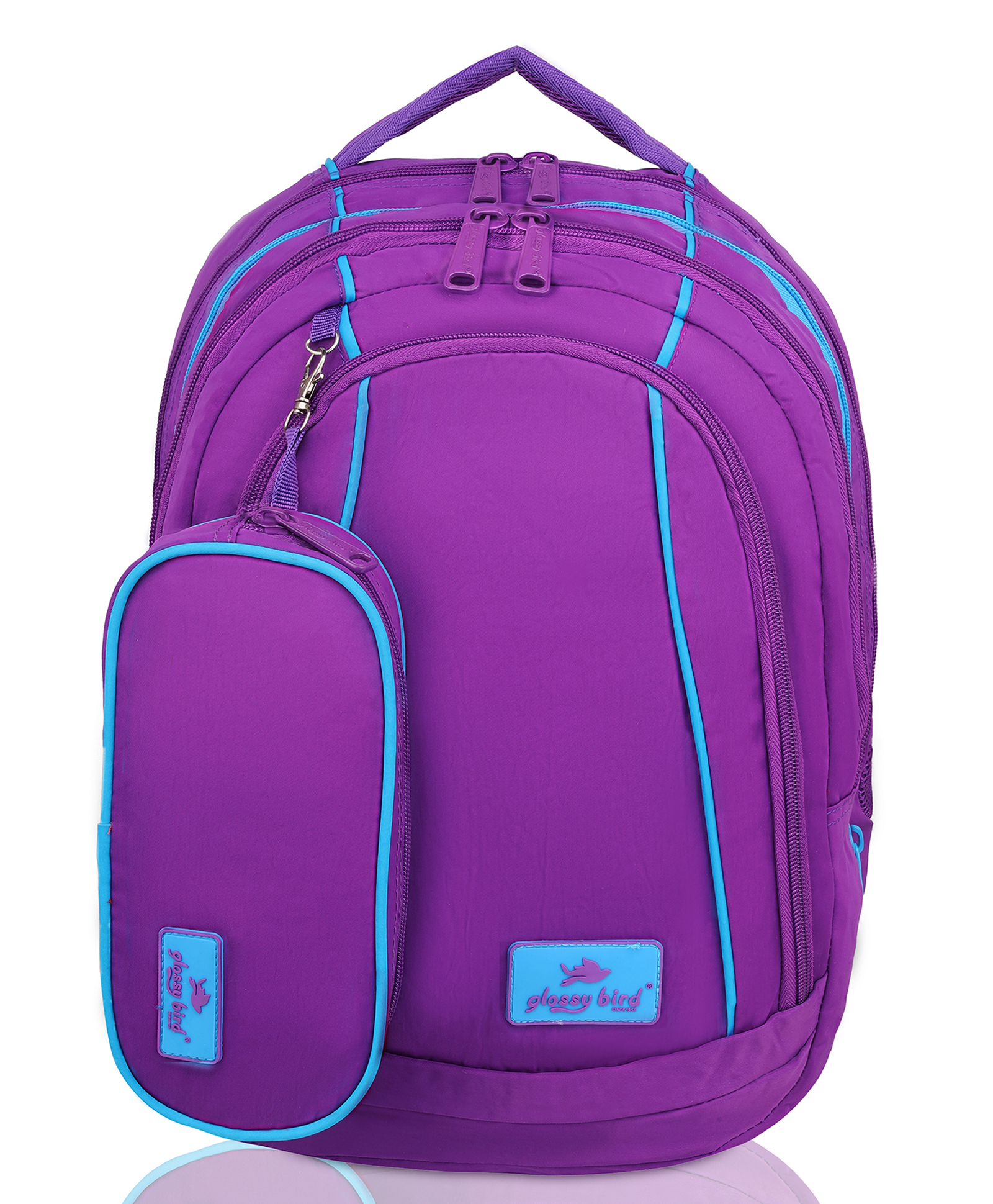 Echo Boomers Glossy Bird Backpack Water-Resistant Bag with Detachable Pouch, bottle holder And 4 Compartment VIOLET Height 17 Inches-image-1