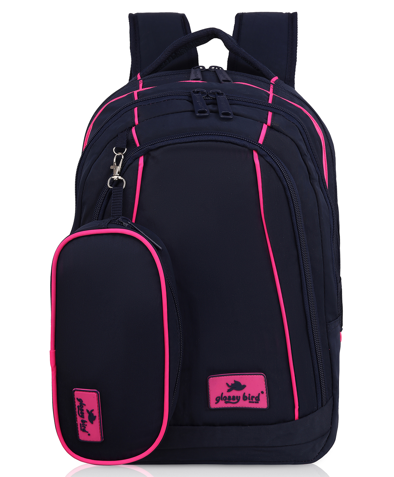 Echo Boomers Glossy Bird Backpack Water-Resistant Bag with Detachable Pouch, bottle holder, 4 Compartment BLACK Height 16 Inches-picture-33