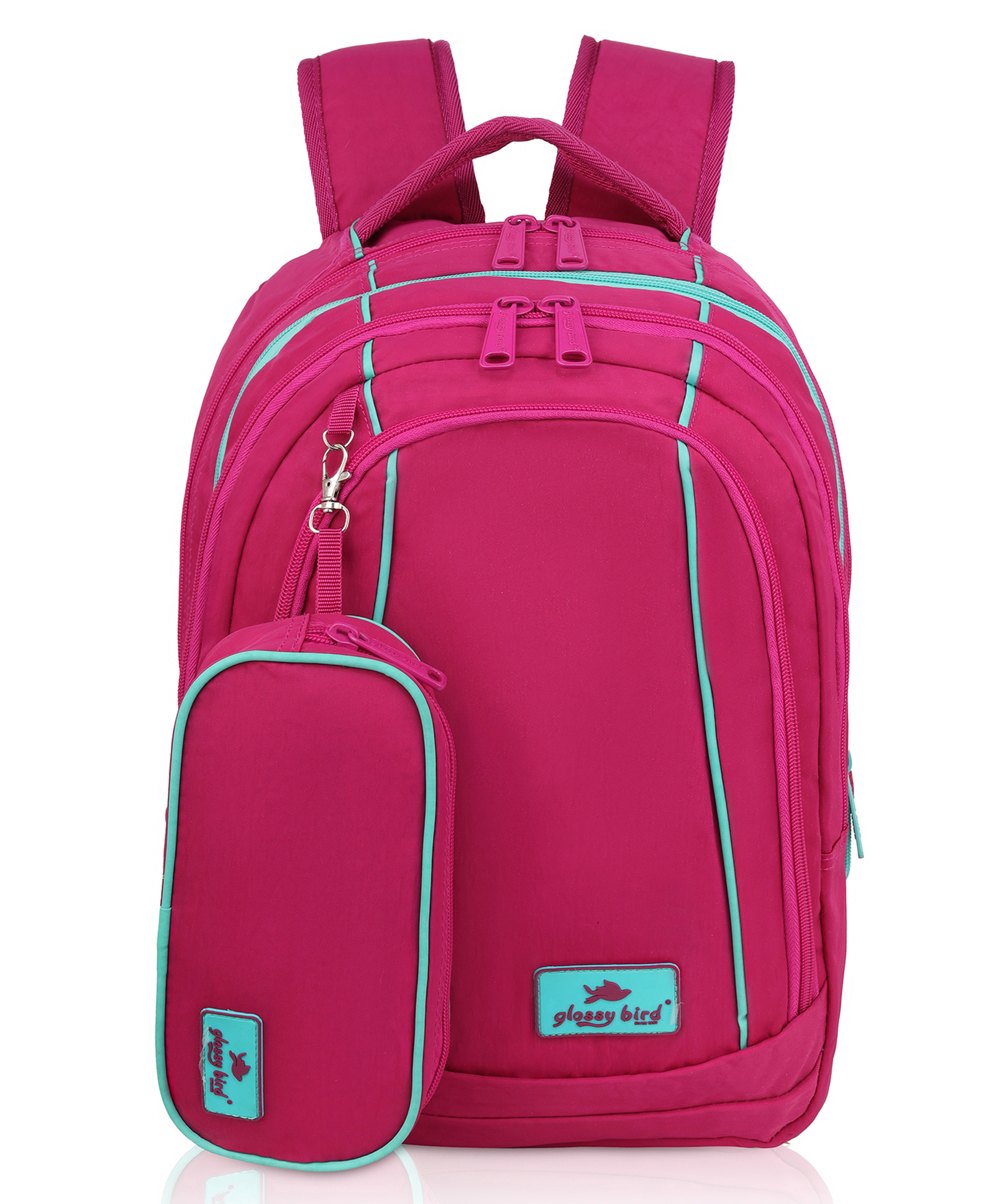 Echo Boomers Glossy Bird Backpack Water-Resistant Bag with Detachable Pouch, bottle holder, 4 Compartment PINK Height 16 Inches-picture-27