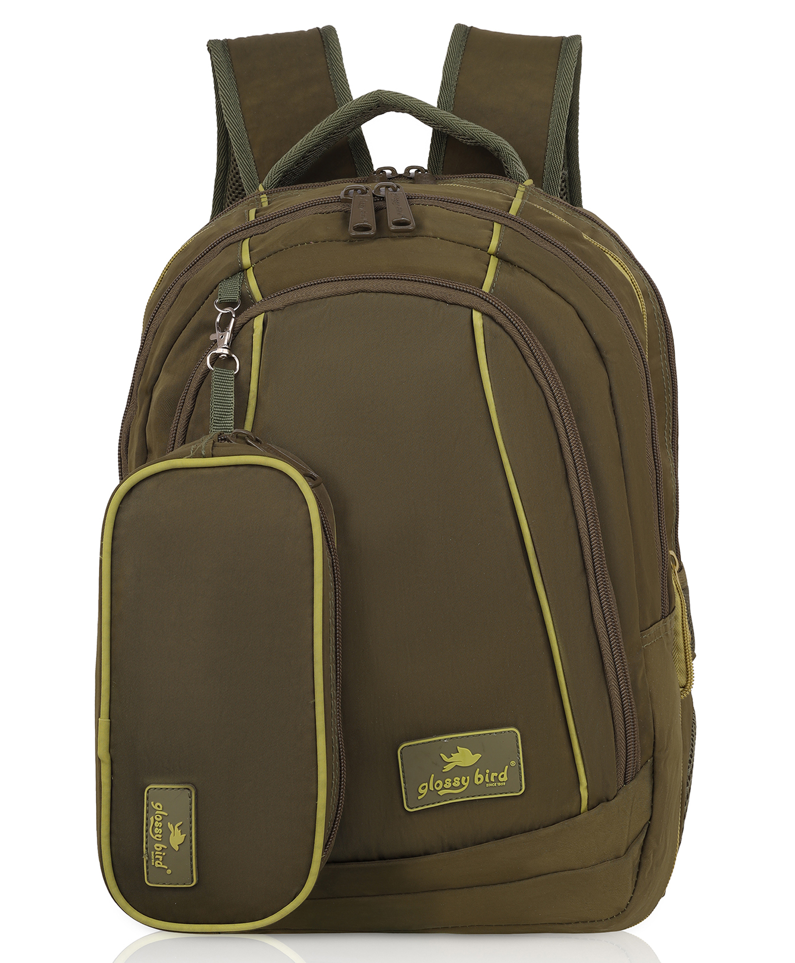 Echo Boomers Glossy Bird Backpack Water-Resistant Bag with Detachable Pouch, bottle holder, 4 Compartment GREEN Height 16 Inches-picture-29