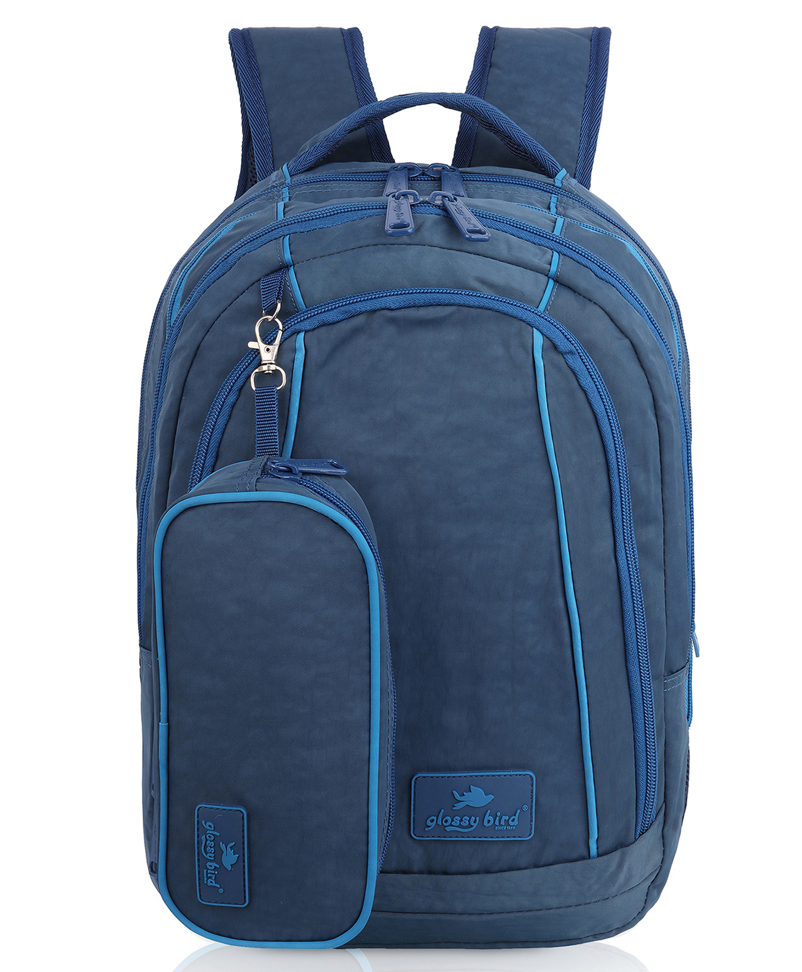 Echo Boomers Glossy Bird Backpack Water-Resistant Bag with Detachable Pouch, bottle holder, 4 Compartment BLUE Height 16 Inches-picture-22