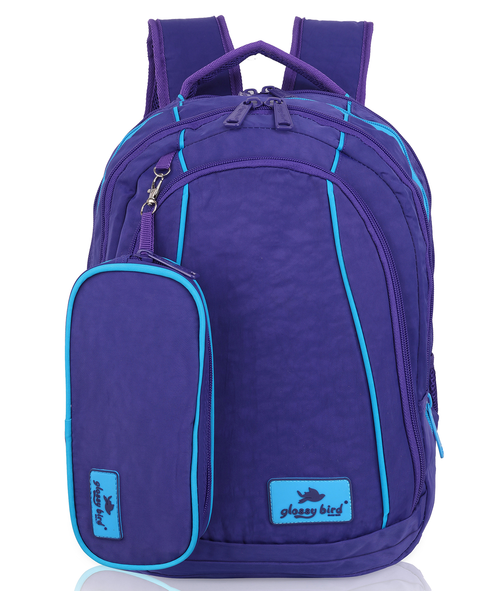 Echo Boomers Glossy Bird Backpack Water-Resistant Bag with Detachable Pouch, bottle holder, 4 Compartment PURPLE Height 16 Inches-picture-23