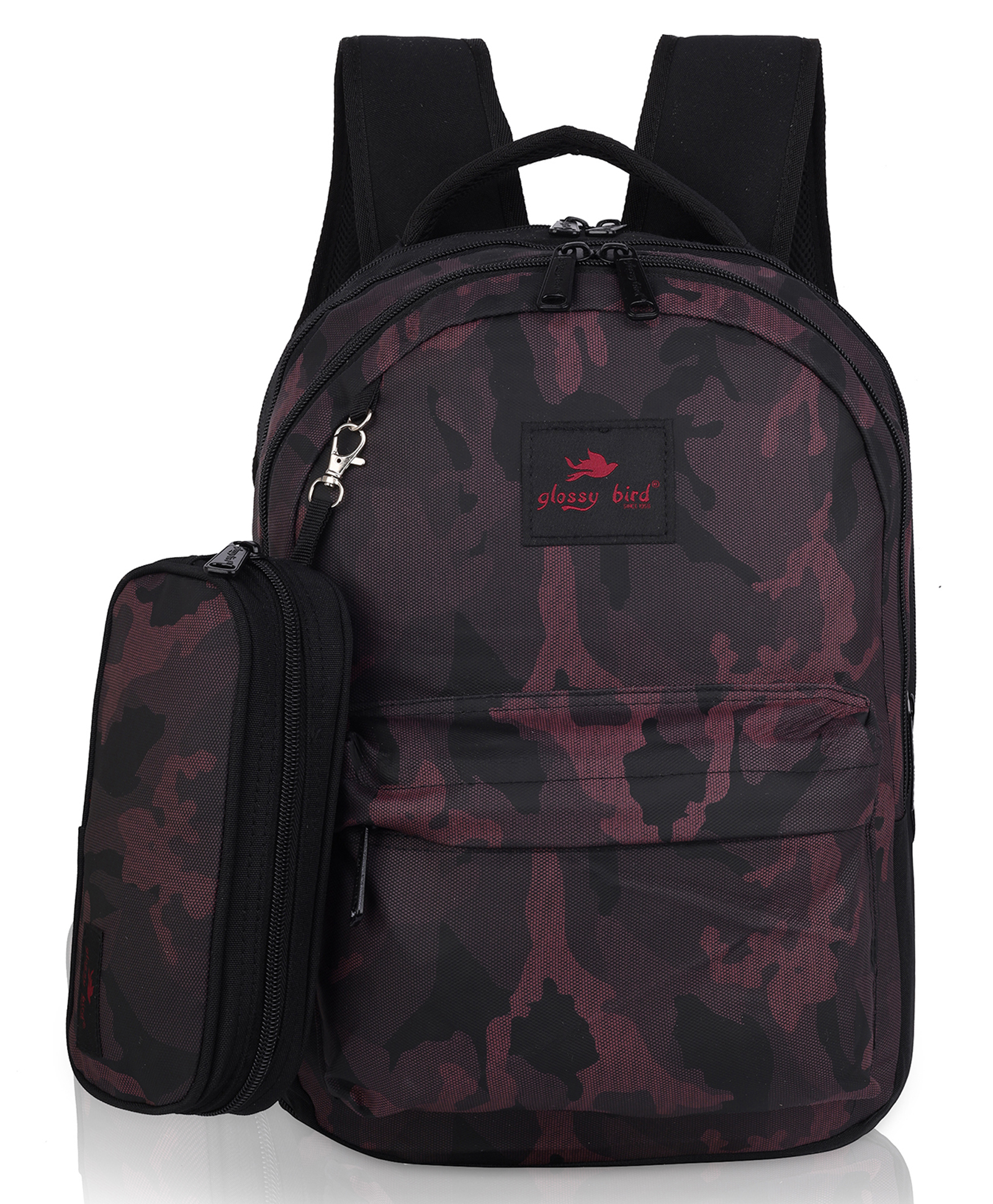 Echo Boomers Glossy Bird Backpack Durable, Comfortable and Stylish with Detachable Pouch -RED Height 17 Inches-picture-31