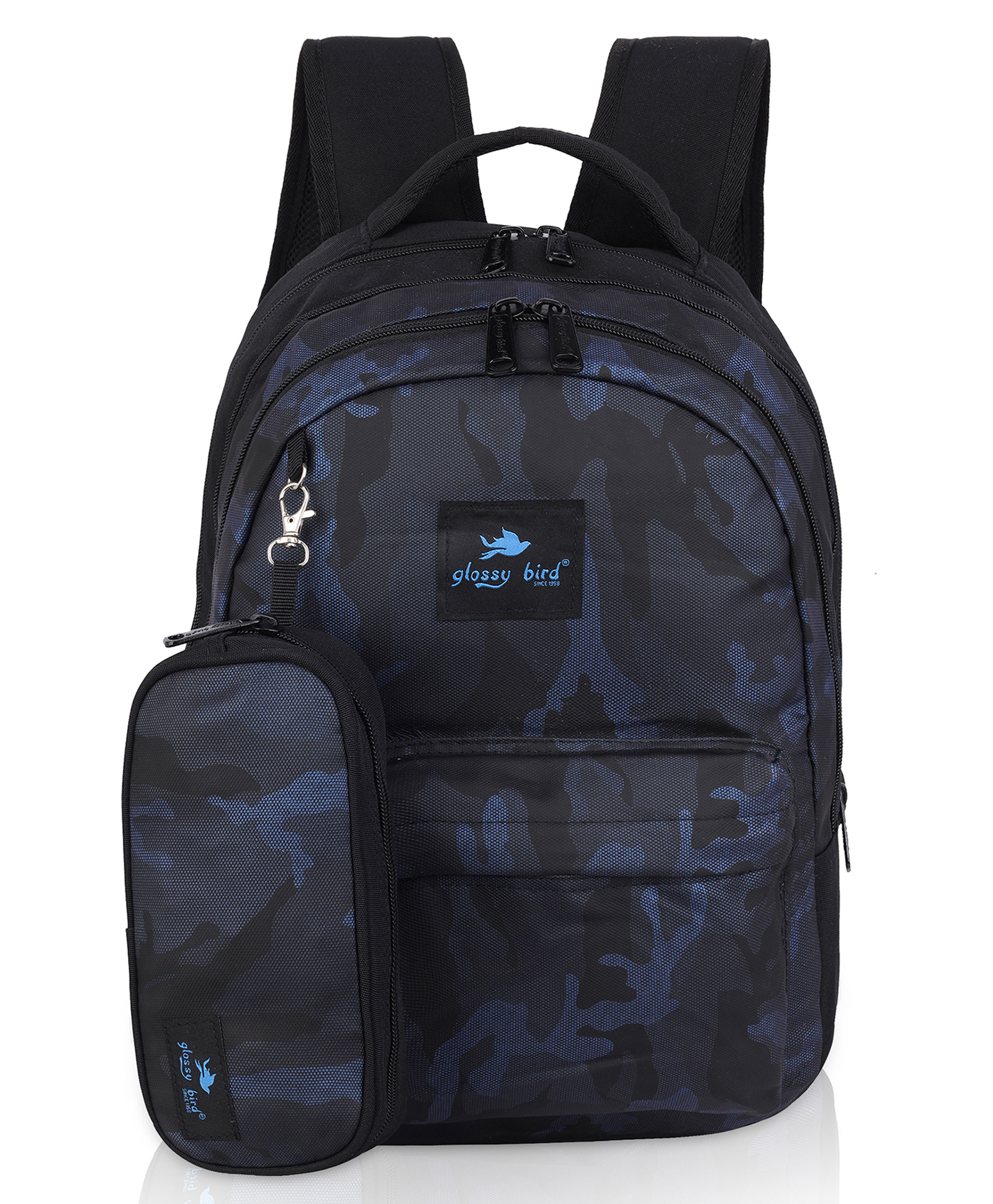 Echo Boomers Glossy Bird Backpack Durable, Comfortable and Stylish with Detachable Pouch -BLUE Height 17 Inches-picture-32